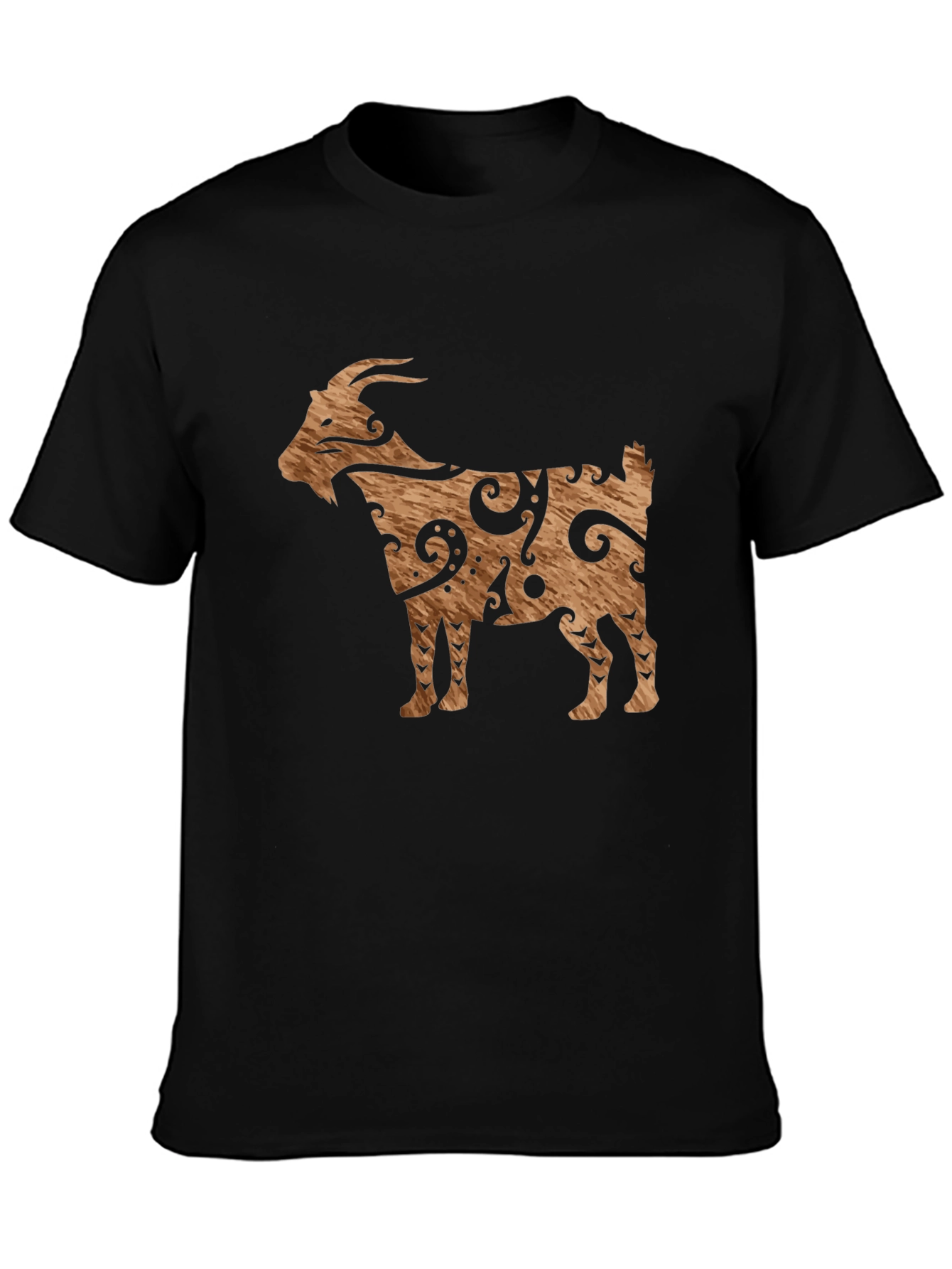 Tribal Goat Graphic Tee - Black Cotton Casual