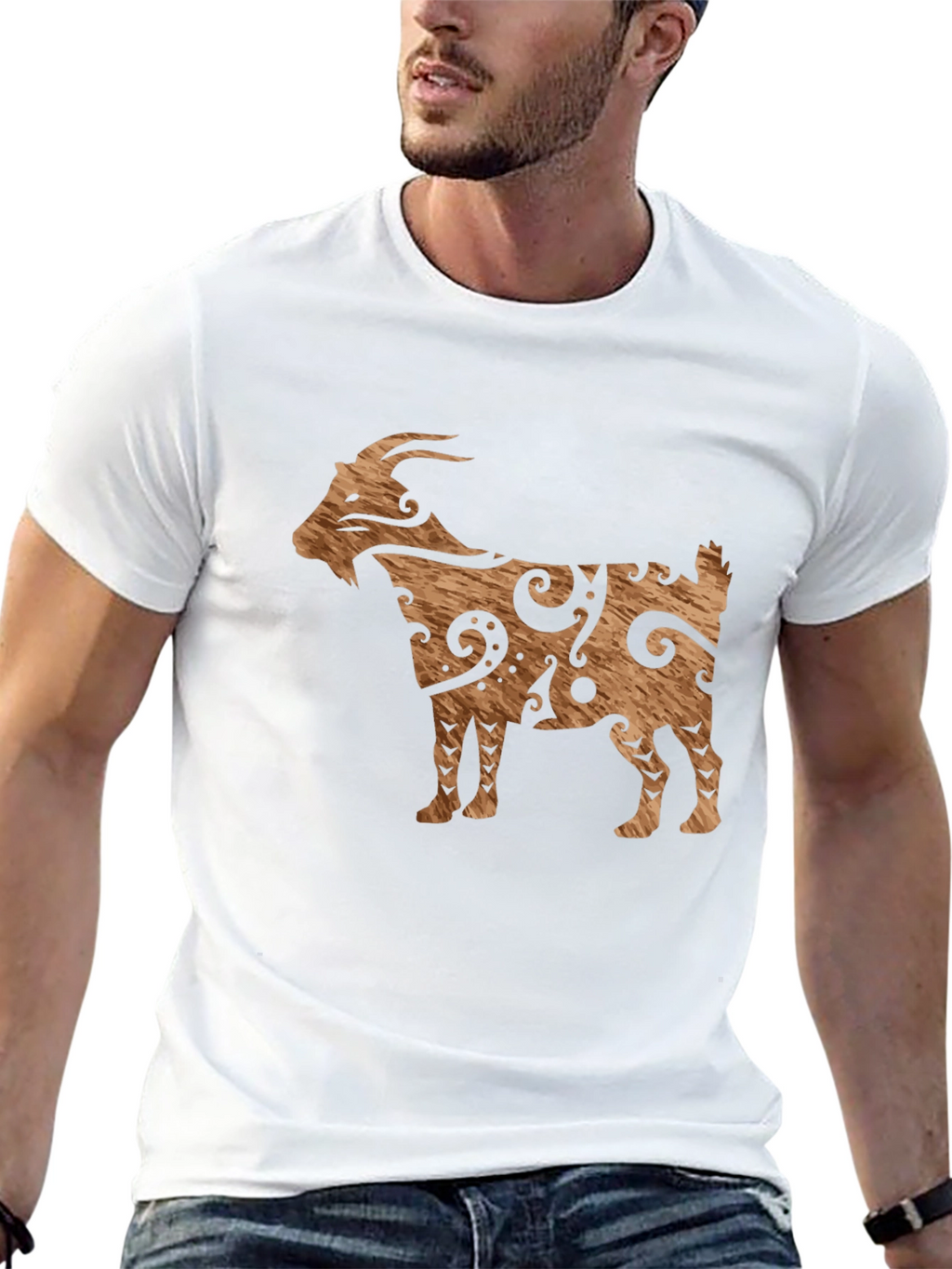Tribal Goat Graphic Tee - Black Cotton Casual