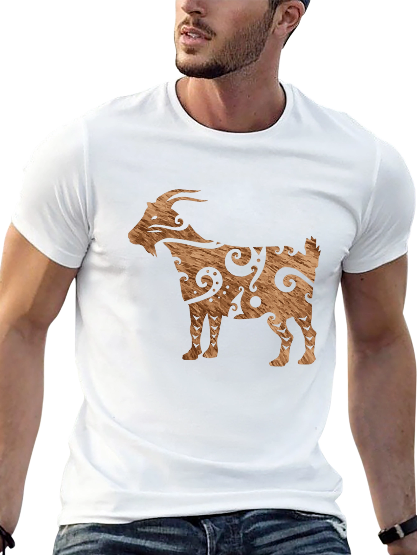 Tribal Goat Graphic Tee - Black Cotton Casual