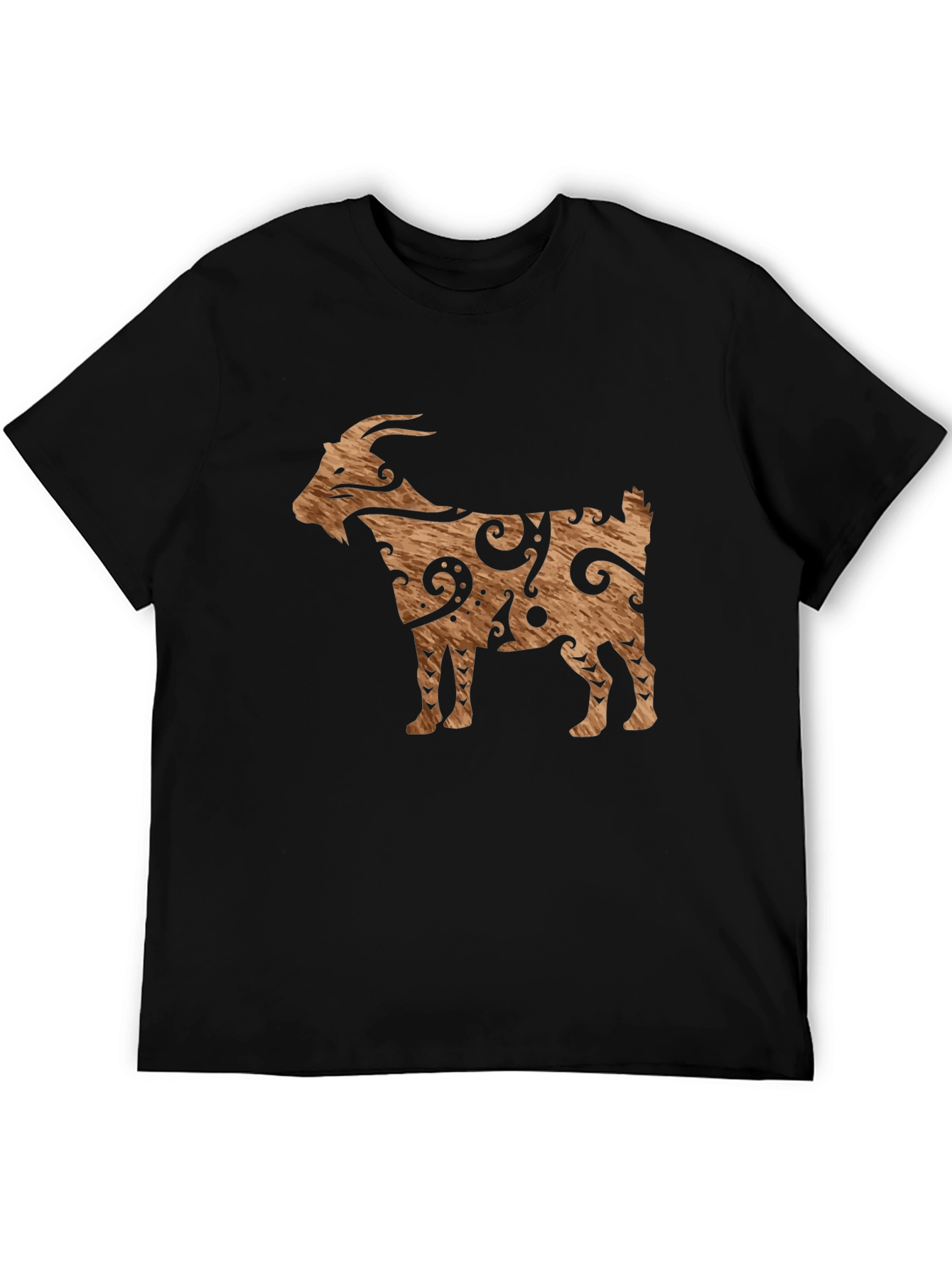 Tribal Goat Graphic Tee - Black Cotton Casual