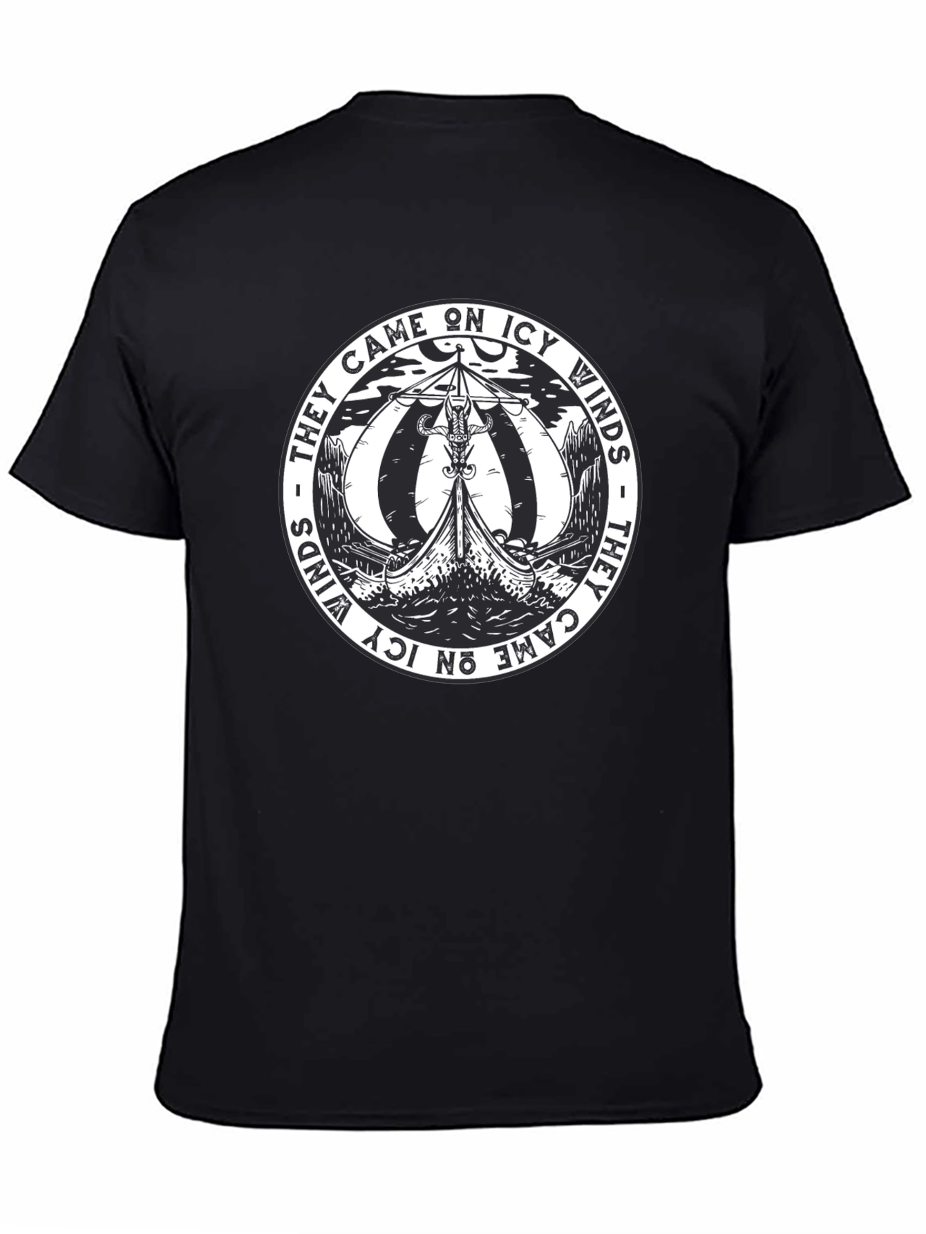 Viking Ship Black T-Shirt - They Came on Icy Winds