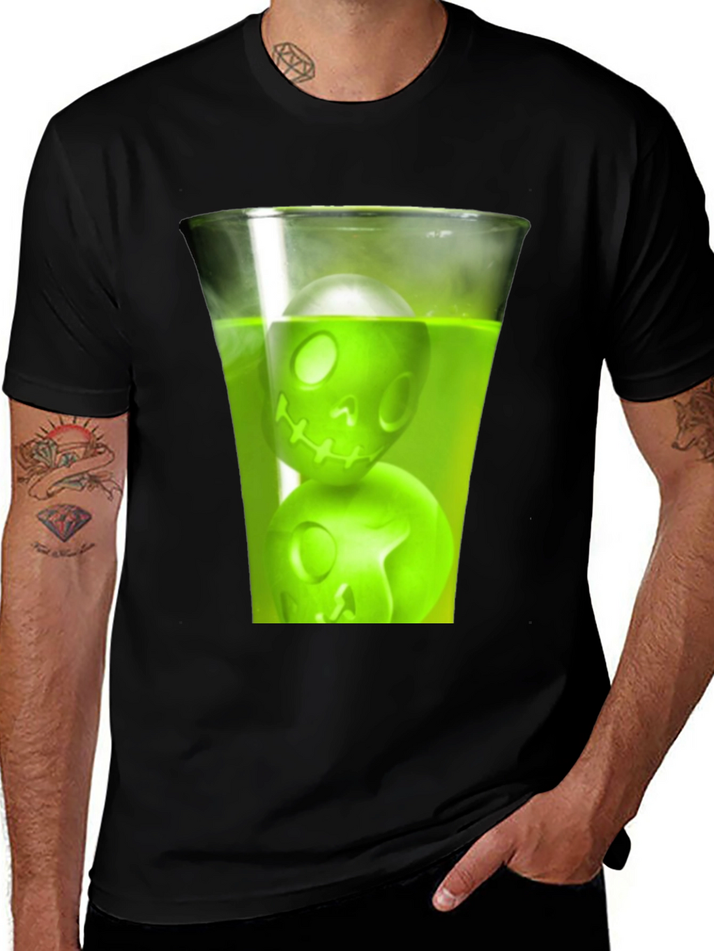 Skull Drink Graphic Tee - Mens Black T-Shirt