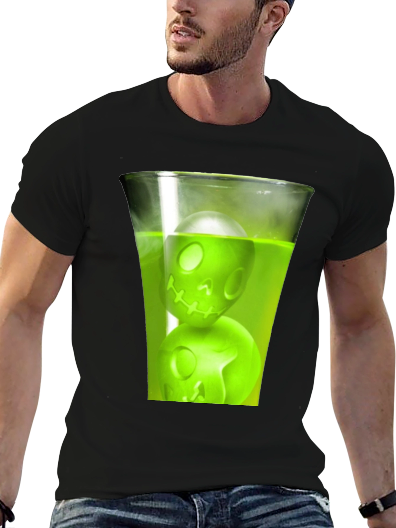 Skull Drink Graphic Tee - Mens Black T-Shirt