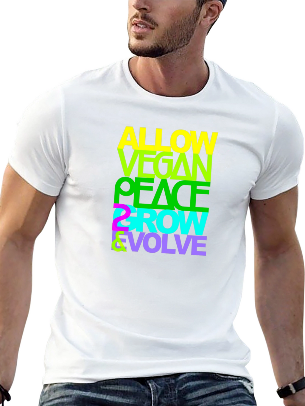 Vegan Peace Grow Evolve T-Shirt - Black Graphic Tee