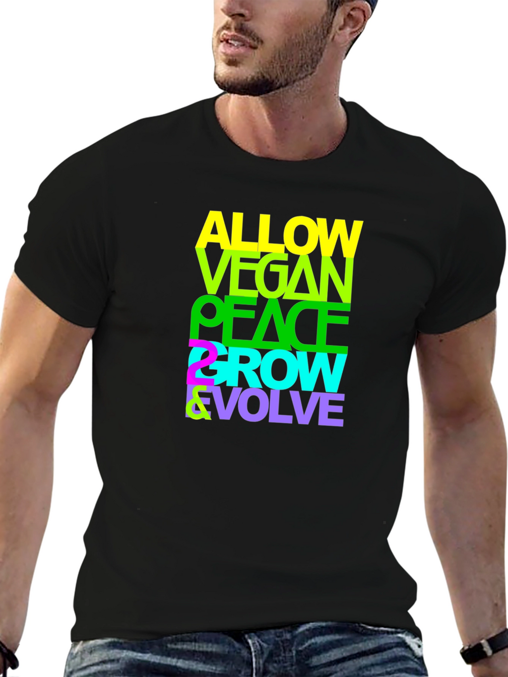 Vegan Peace Grow Evolve T-Shirt - Black Graphic Tee