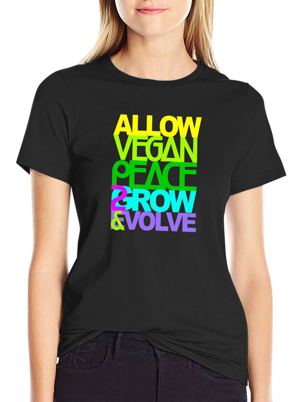 Vegan Peace Grow Evolve T-Shirt - Black Graphic Tee