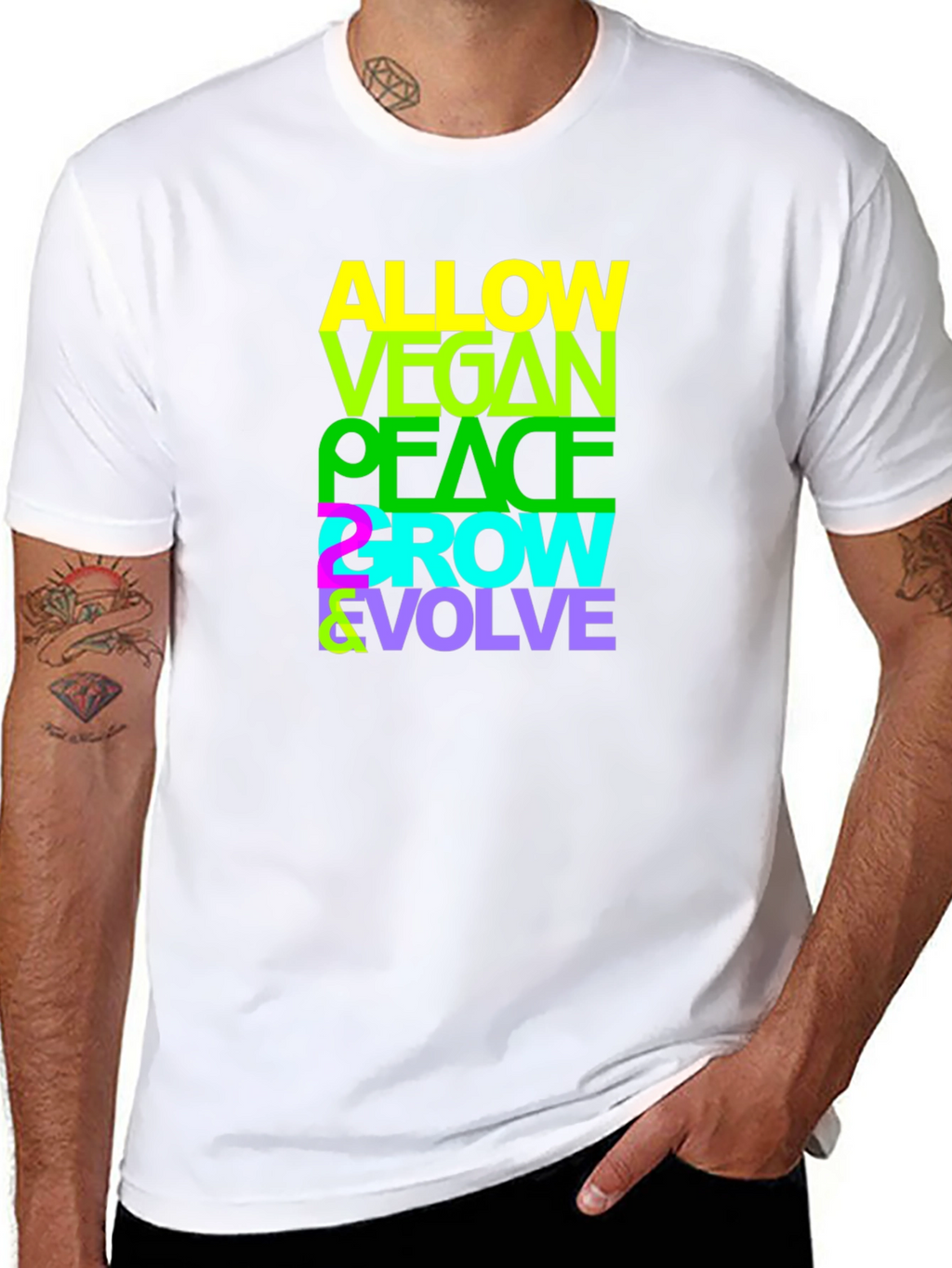 Vegan Peace Grow Evolve T-Shirt - Black Graphic Tee