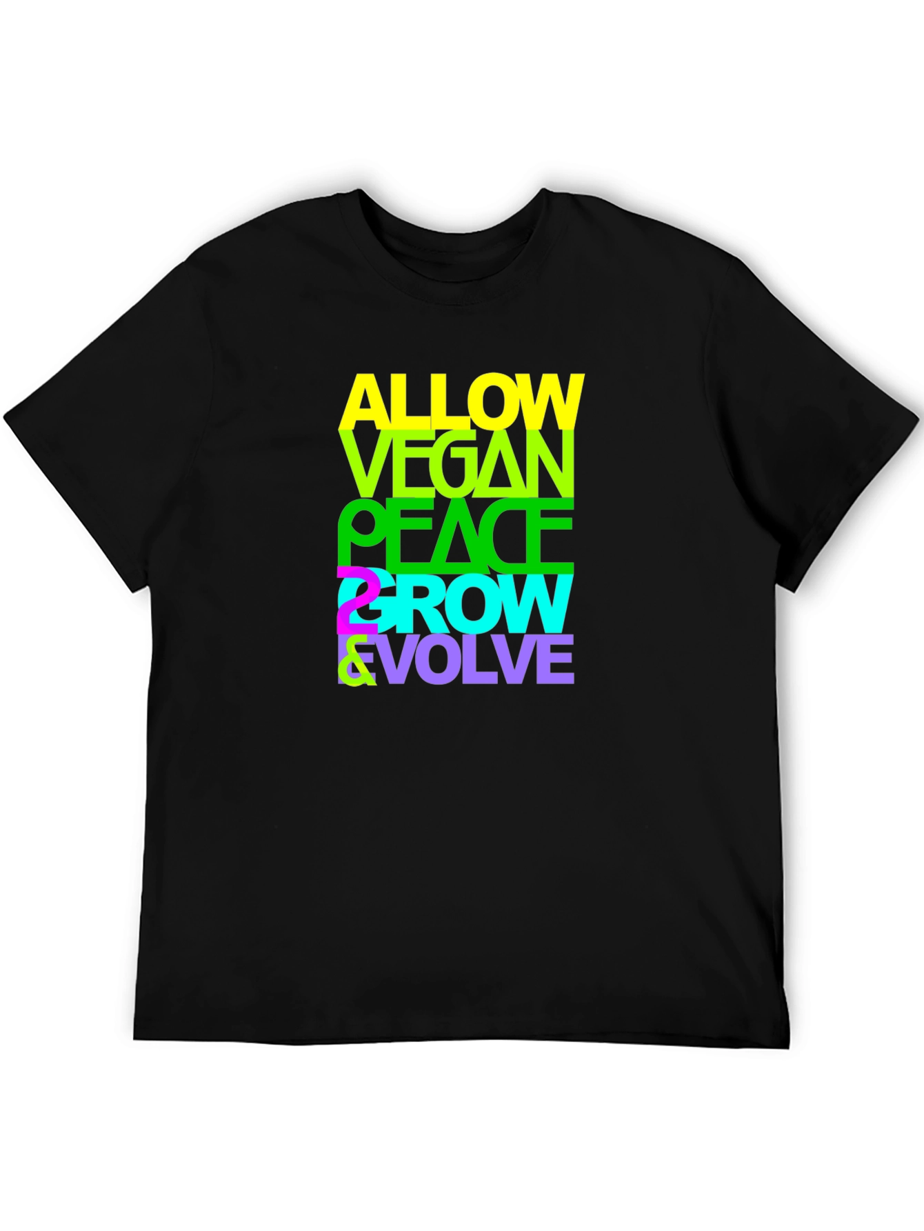 Vegan Peace Grow Evolve T-Shirt - Black Graphic Tee
