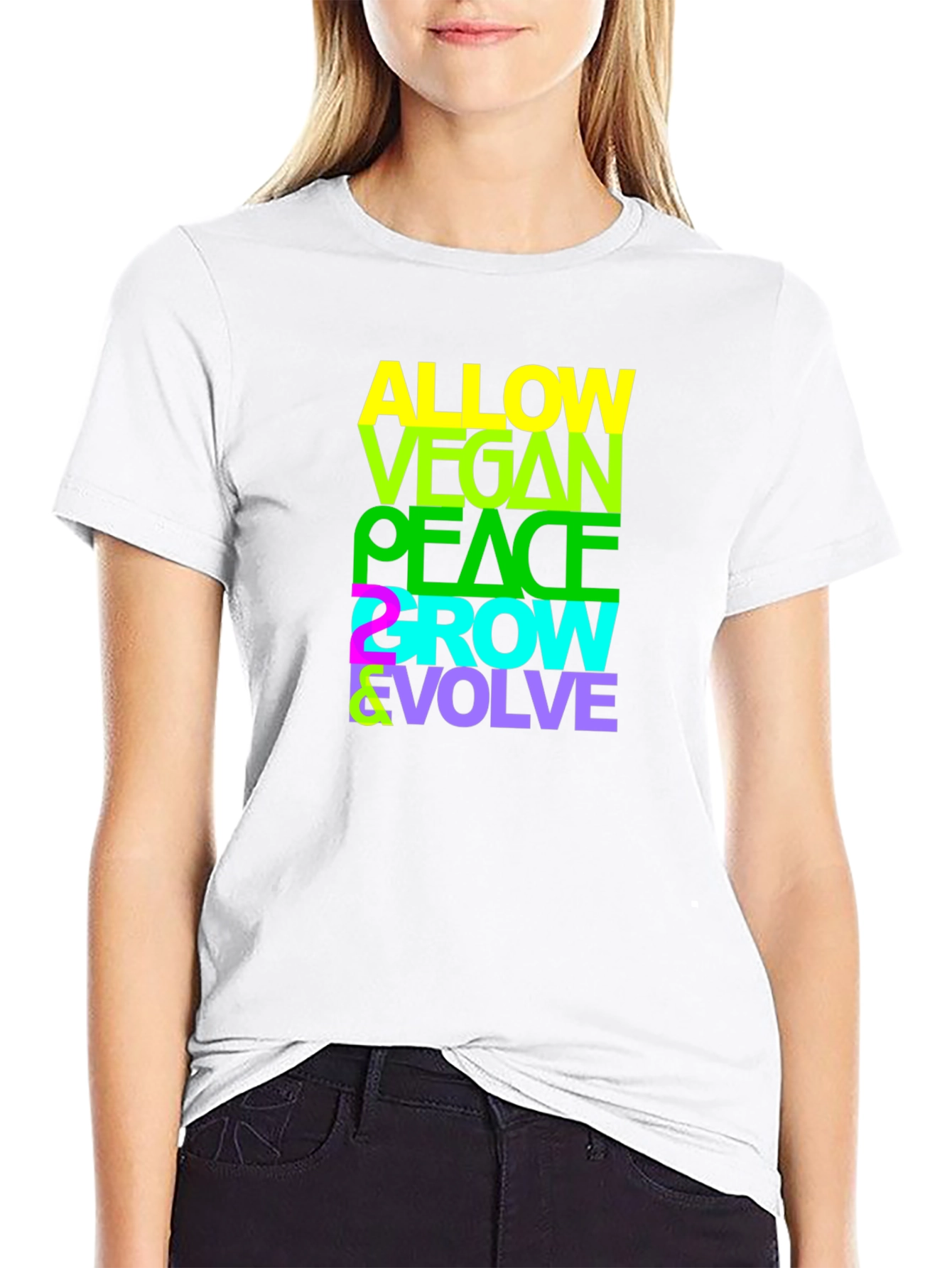 Vegan Peace Grow Evolve T-Shirt - Black Graphic Tee
