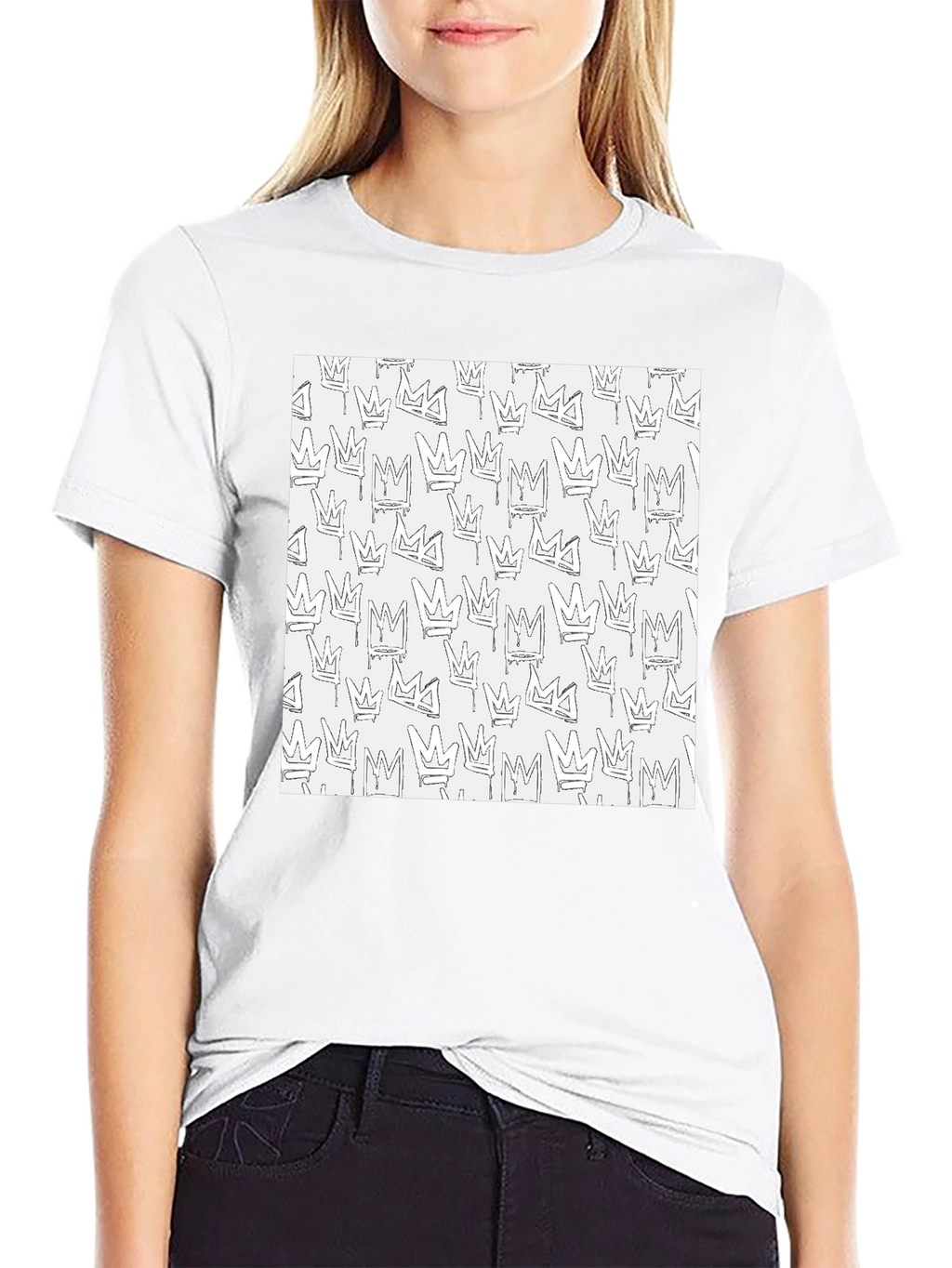 Crown Print Black Crew Neck T-Shirt