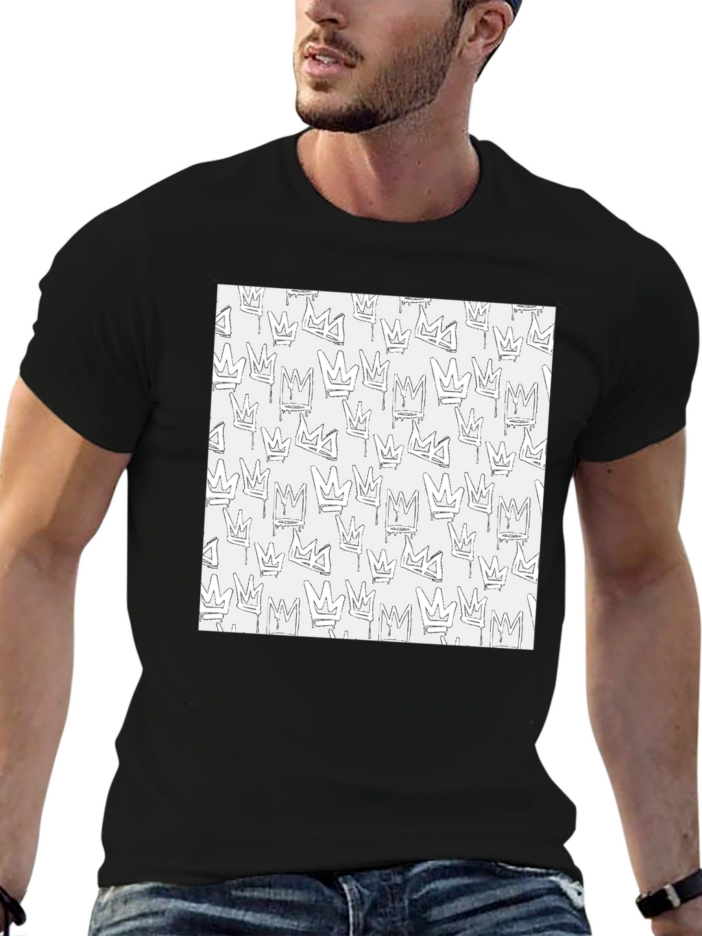 Crown Print Black Crew Neck T-Shirt
