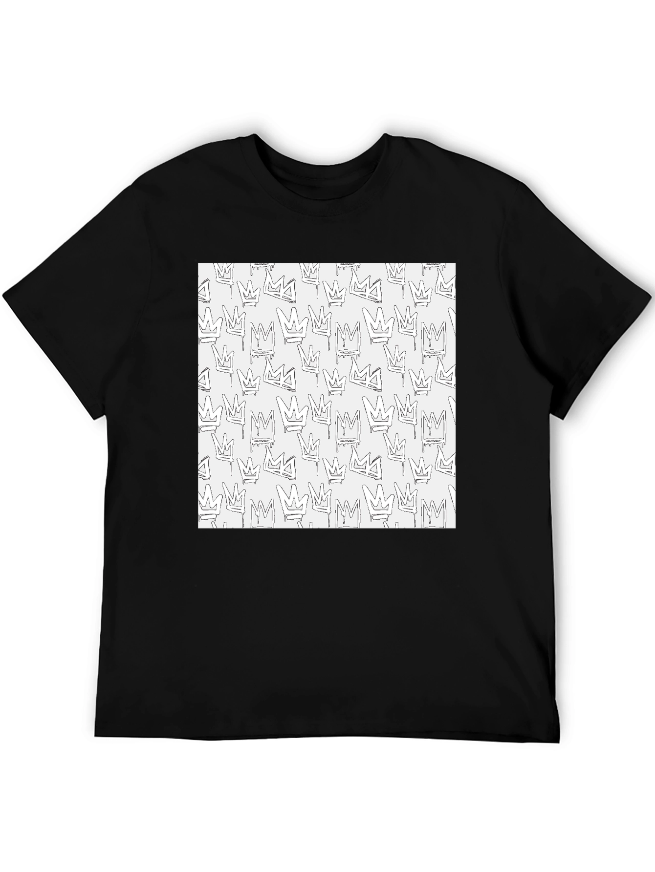 Crown Print Black Crew Neck T-Shirt