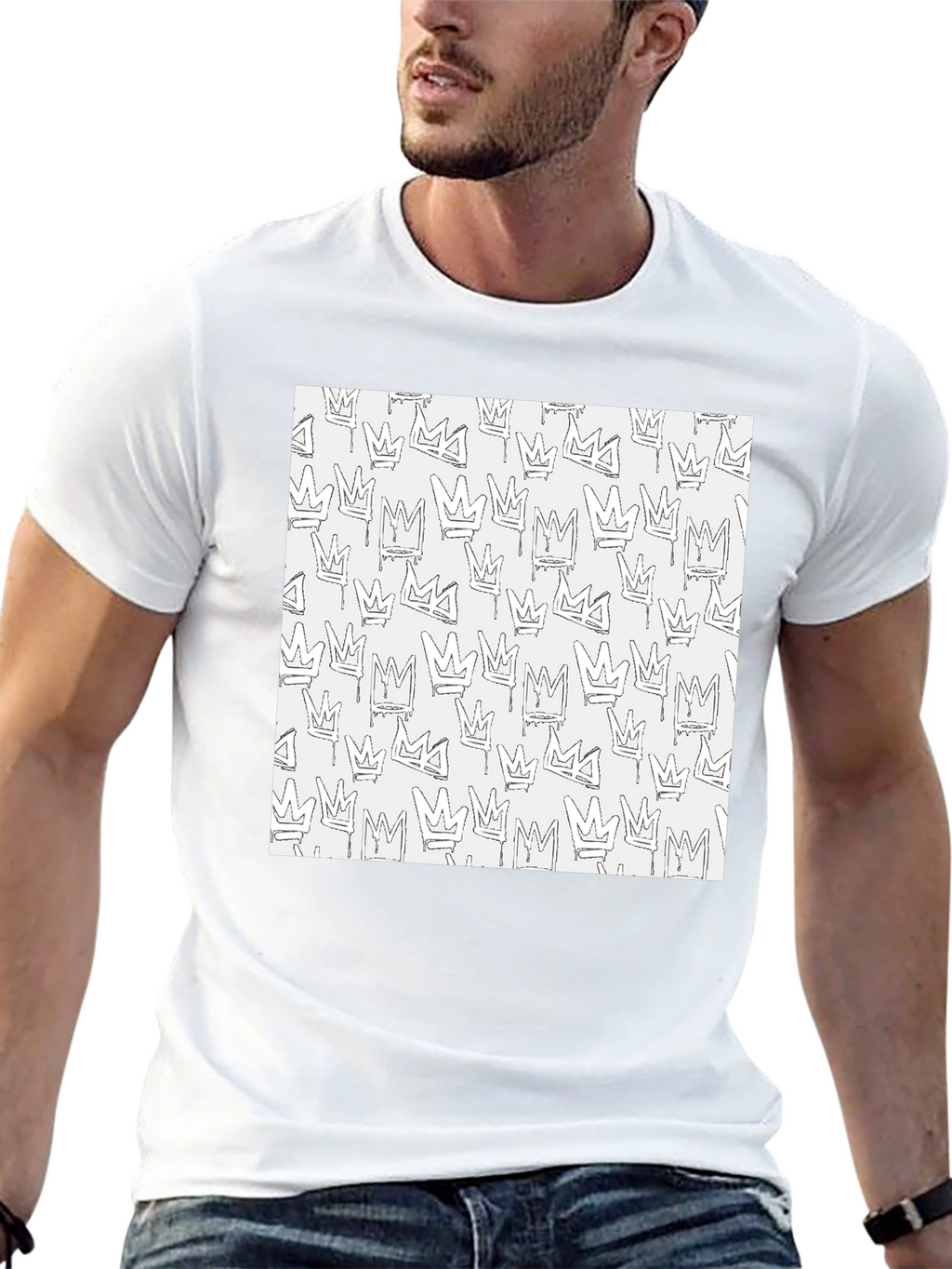 Crown Print Black Crew Neck T-Shirt