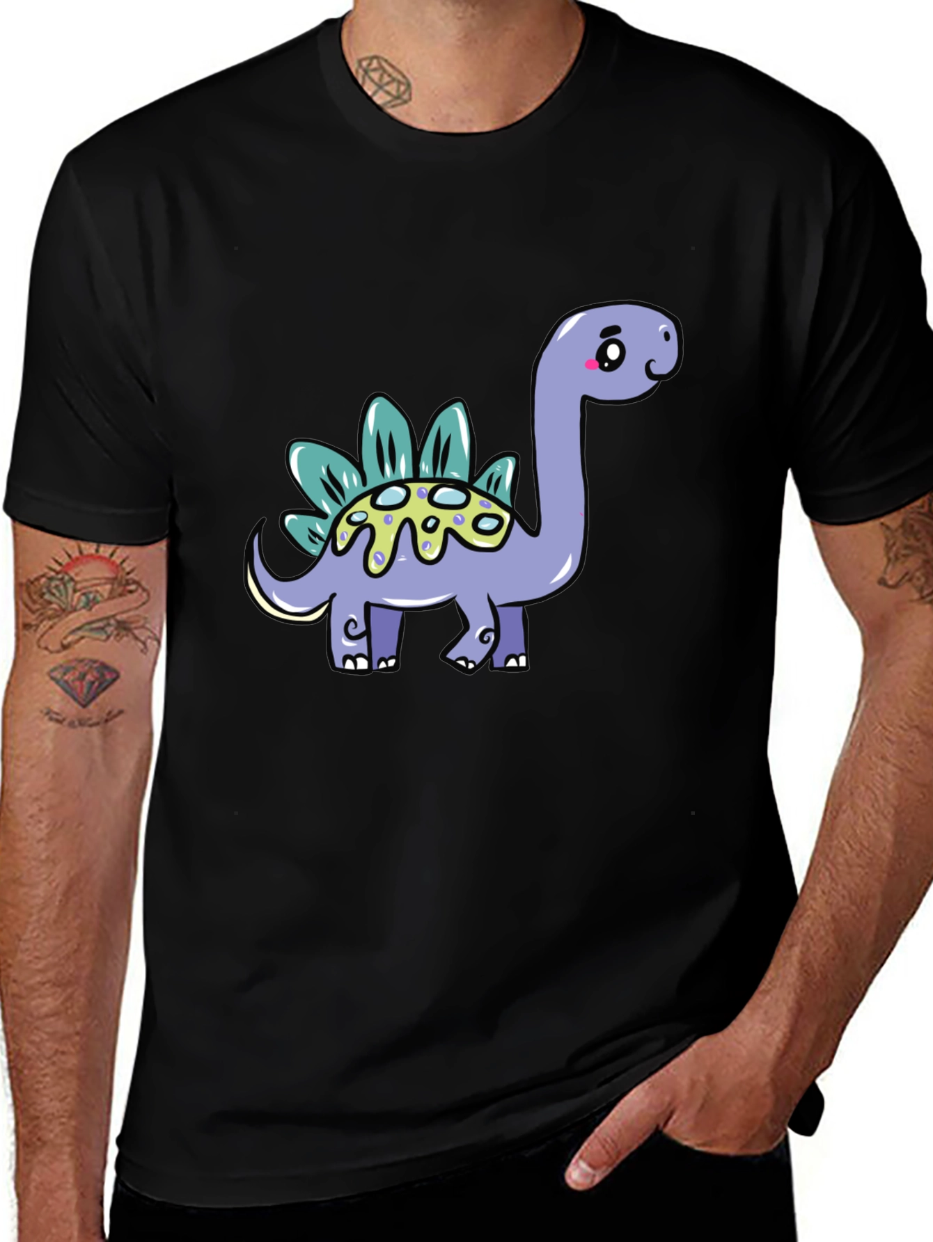 Cute Dinosaur Graphic Tee - Black Cotton T-Shirt
