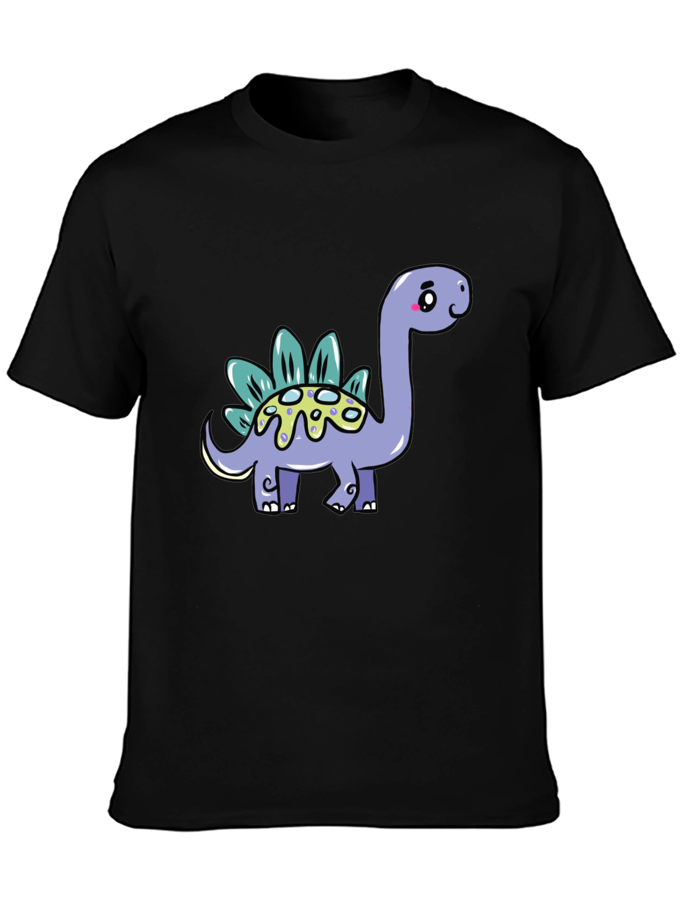 Cute Dinosaur Graphic Tee - Black Cotton T-Shirt
