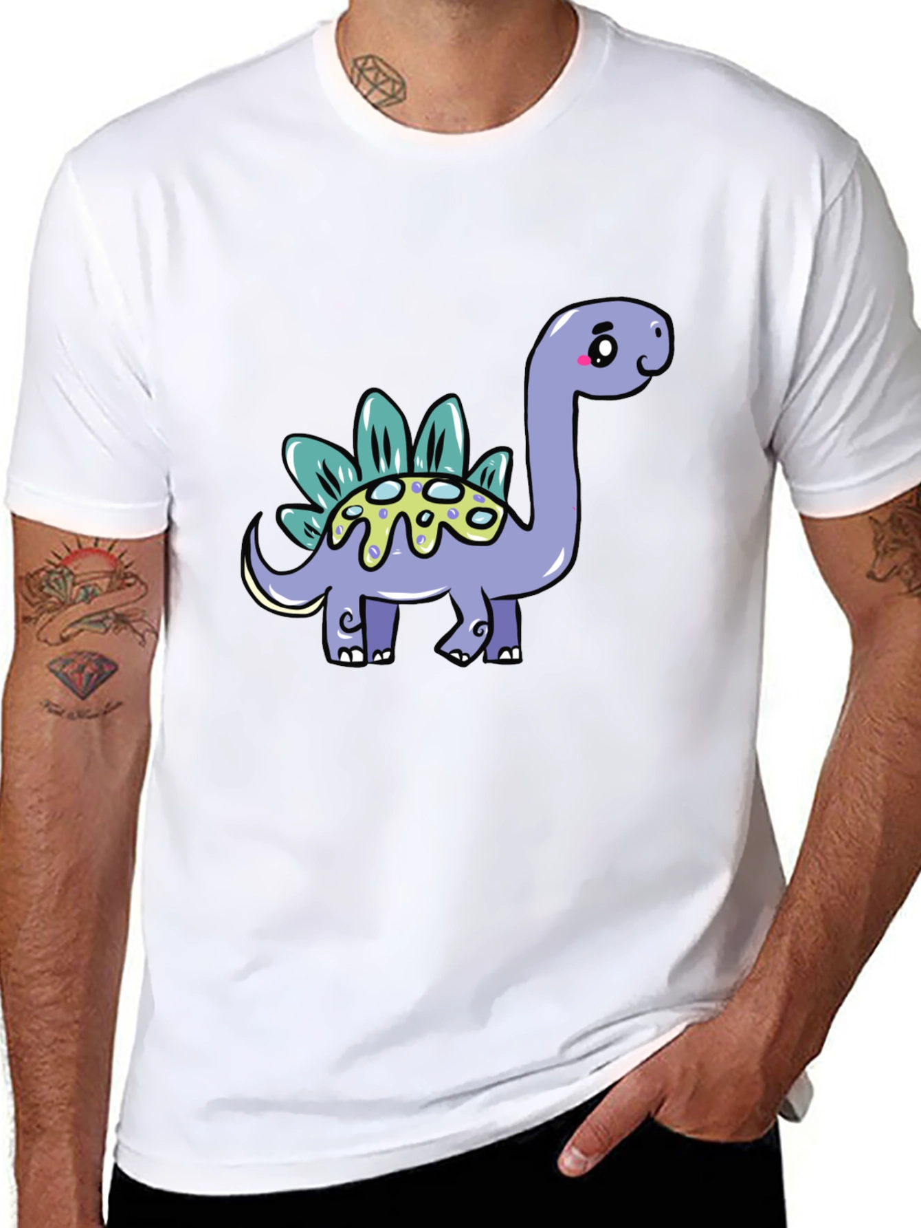 Cute Dinosaur Graphic Tee - Black Cotton T-Shirt
