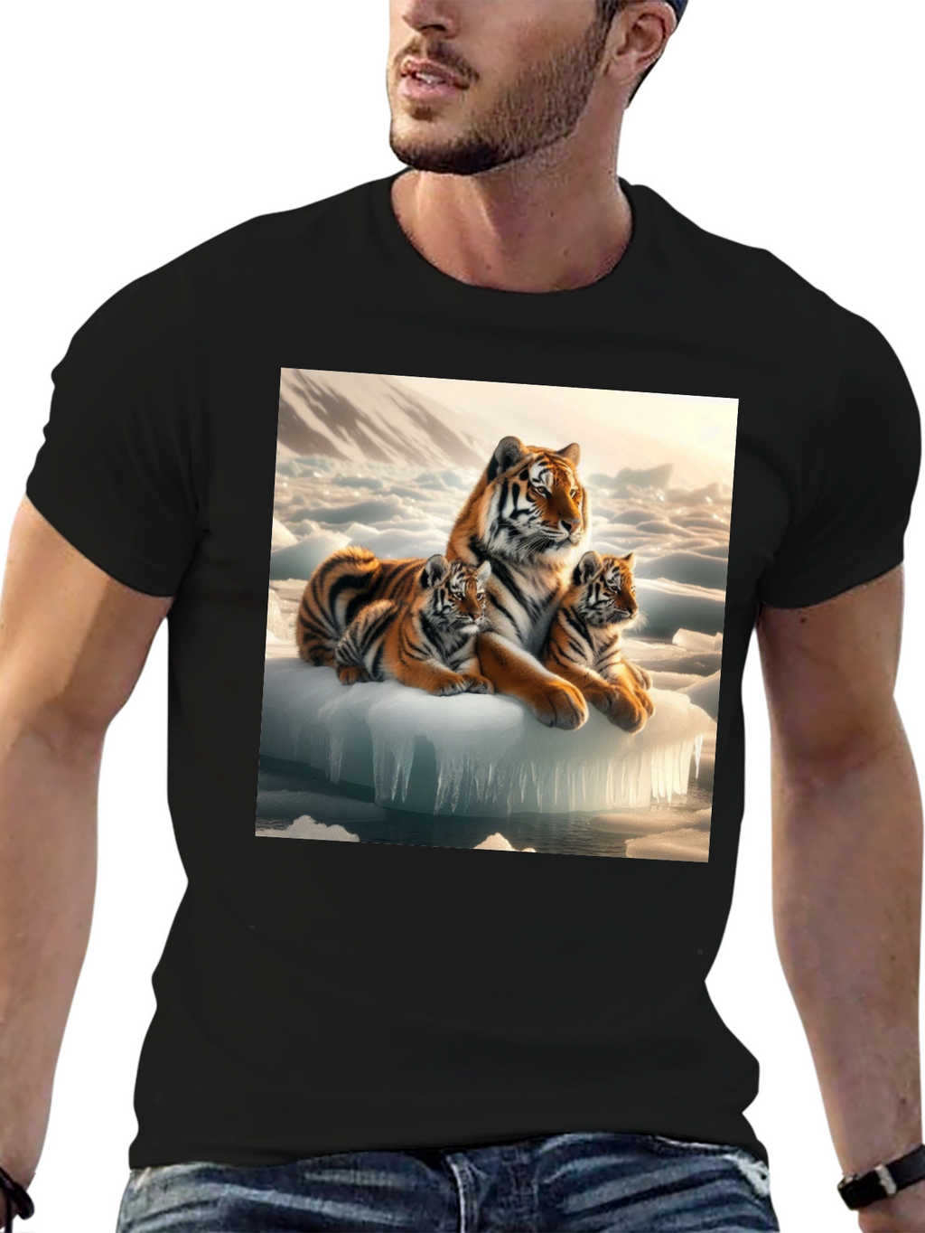 Tiger Family on Iceberg Graphic T-Shirt