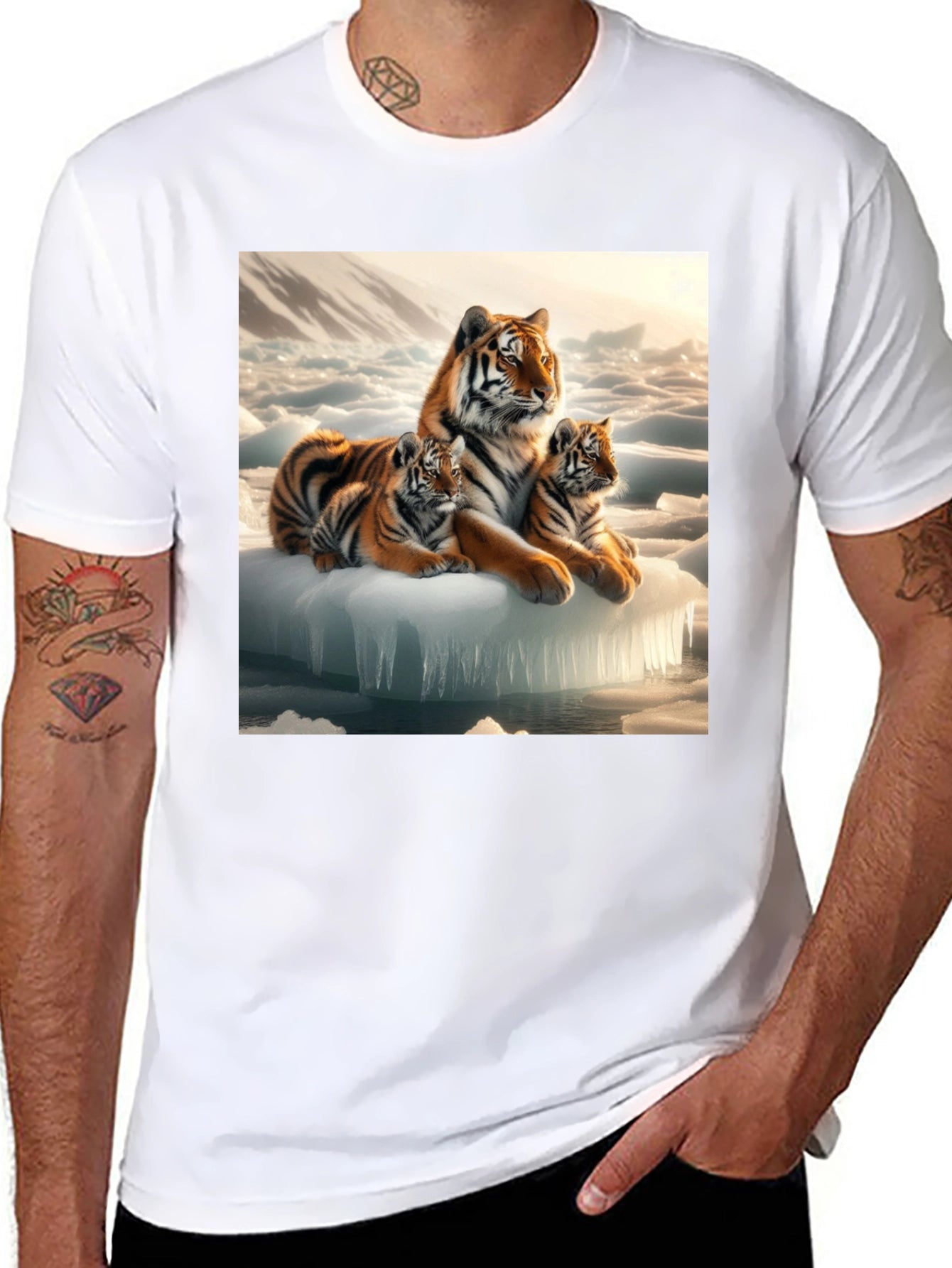 Tiger Family on Iceberg Graphic T-Shirt