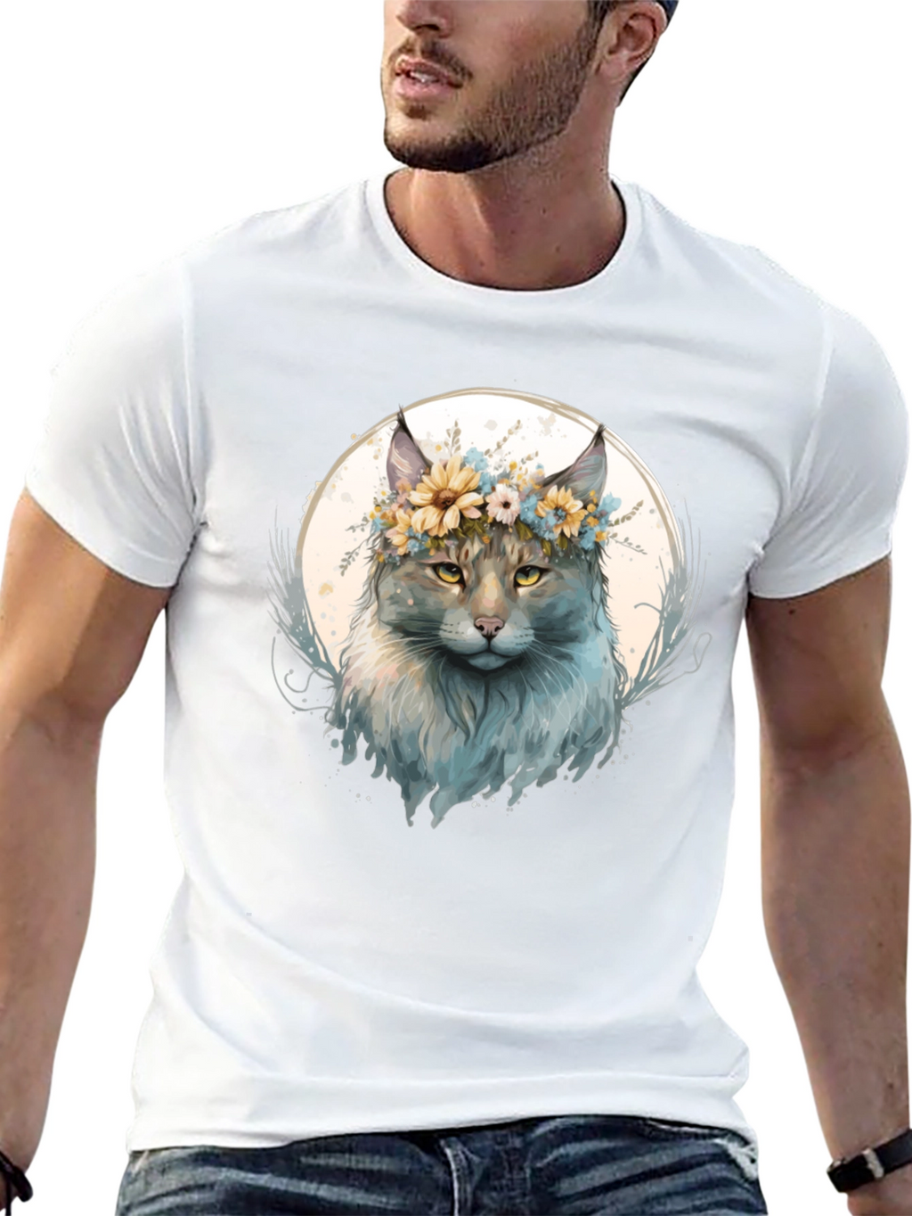 Floral Crown Cat Graphic T-Shirt