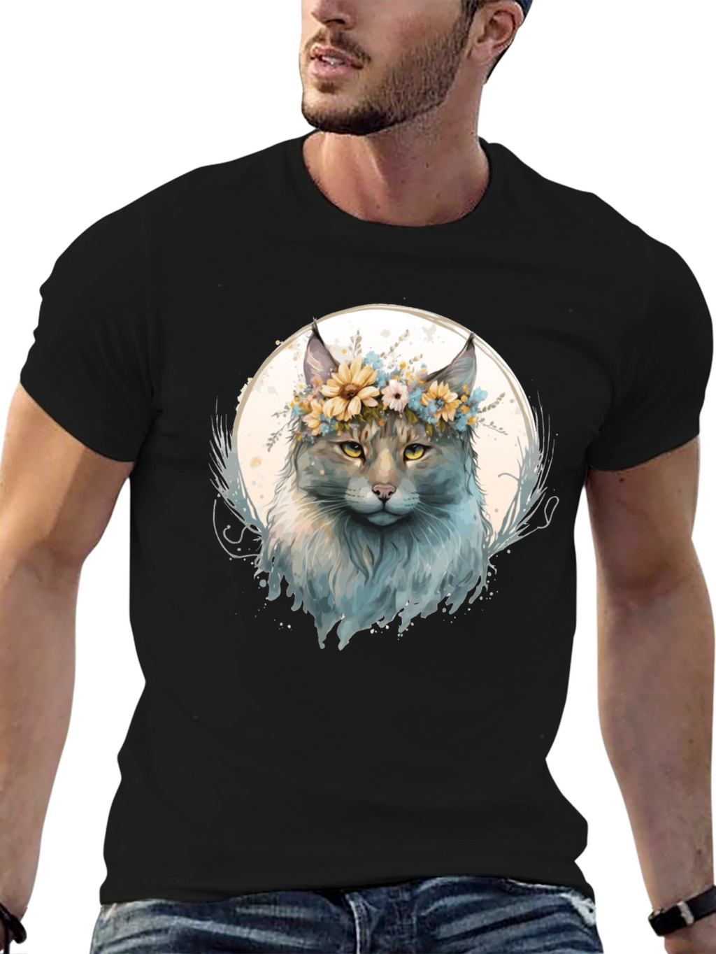 Floral Crown Cat Graphic T-Shirt