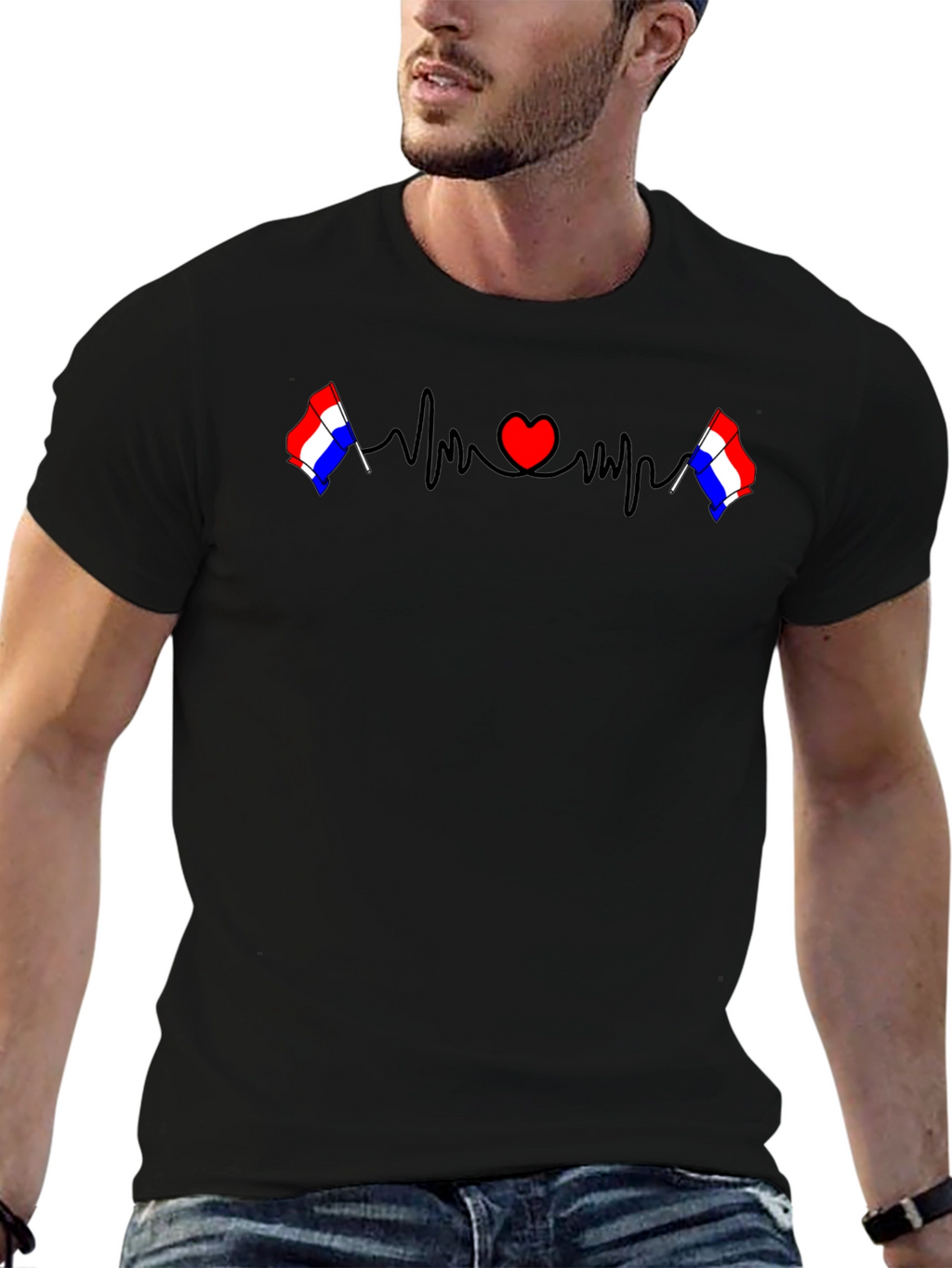 Heartbeat Flag Graphic Tee - Stylish Mens T-Shirt
