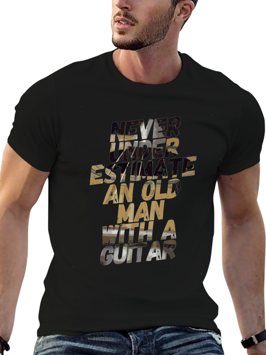 Never Underestimate Old Man Guitar T-Shirt