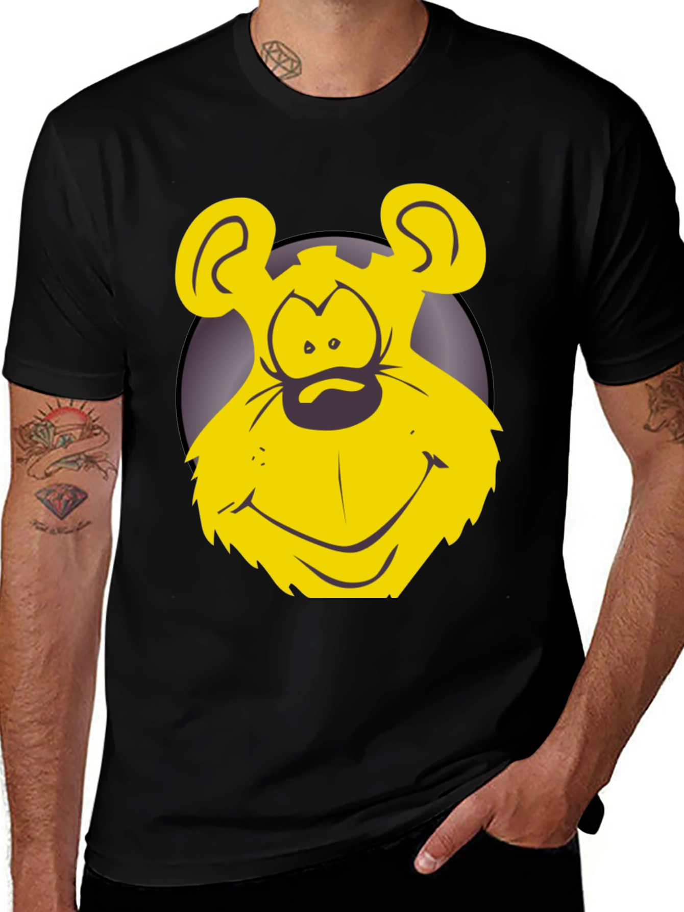Funny Yellow Cartoon Bear Graphic T-Shirt