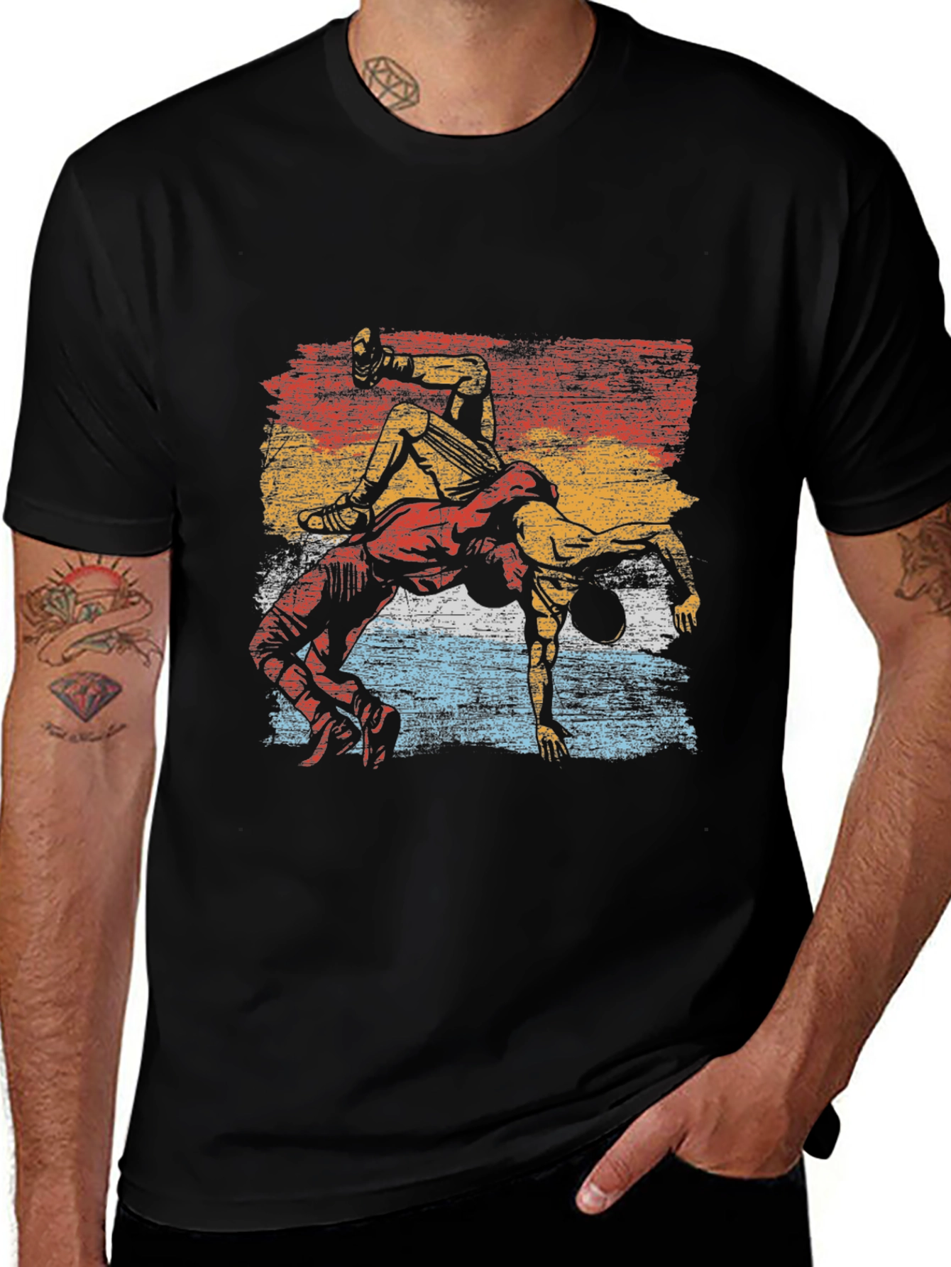 Wrestling Graphic Tee - Retro Style Black T-Shirt