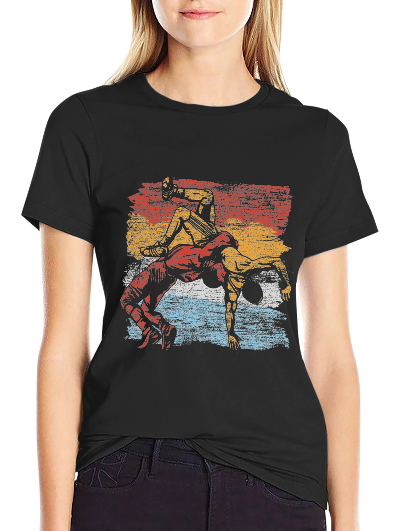 Wrestling Graphic Tee - Retro Style Black T-Shirt