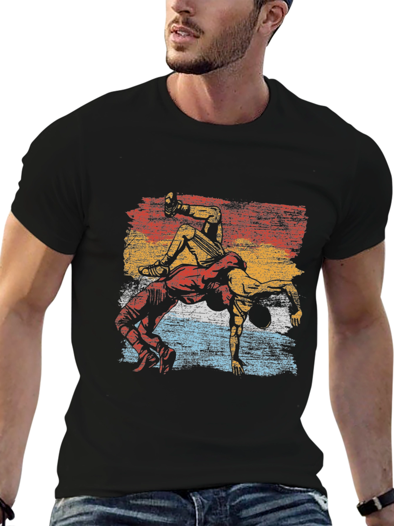 Wrestling Graphic Tee - Retro Style Black T-Shirt