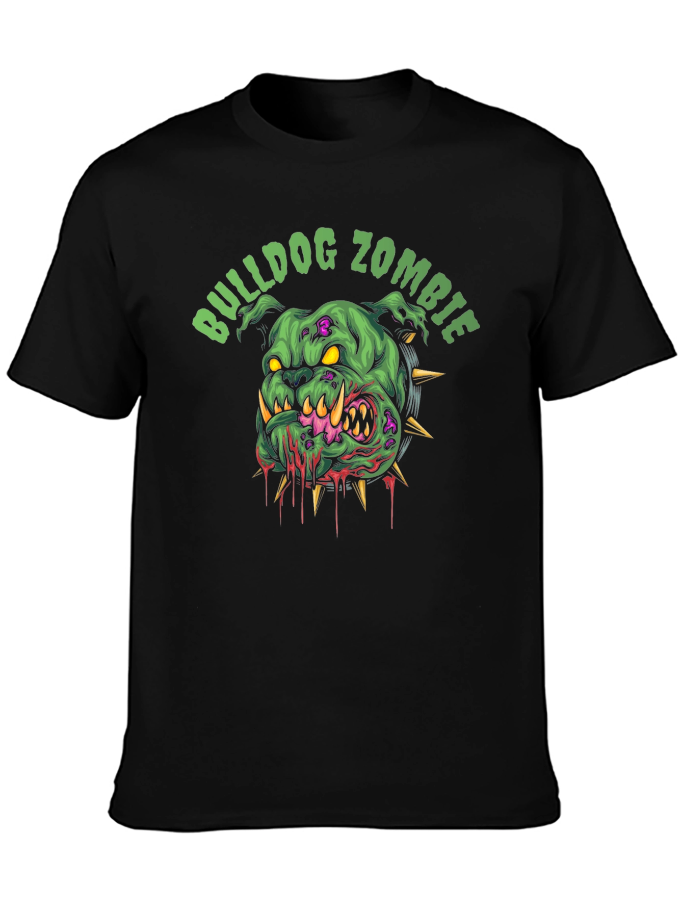 Bulldog Zombie Graphic Print Black T-Shirt