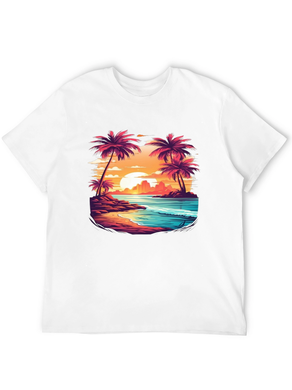 Sunset Beach Palm Tree Graphic Black T-Shirt