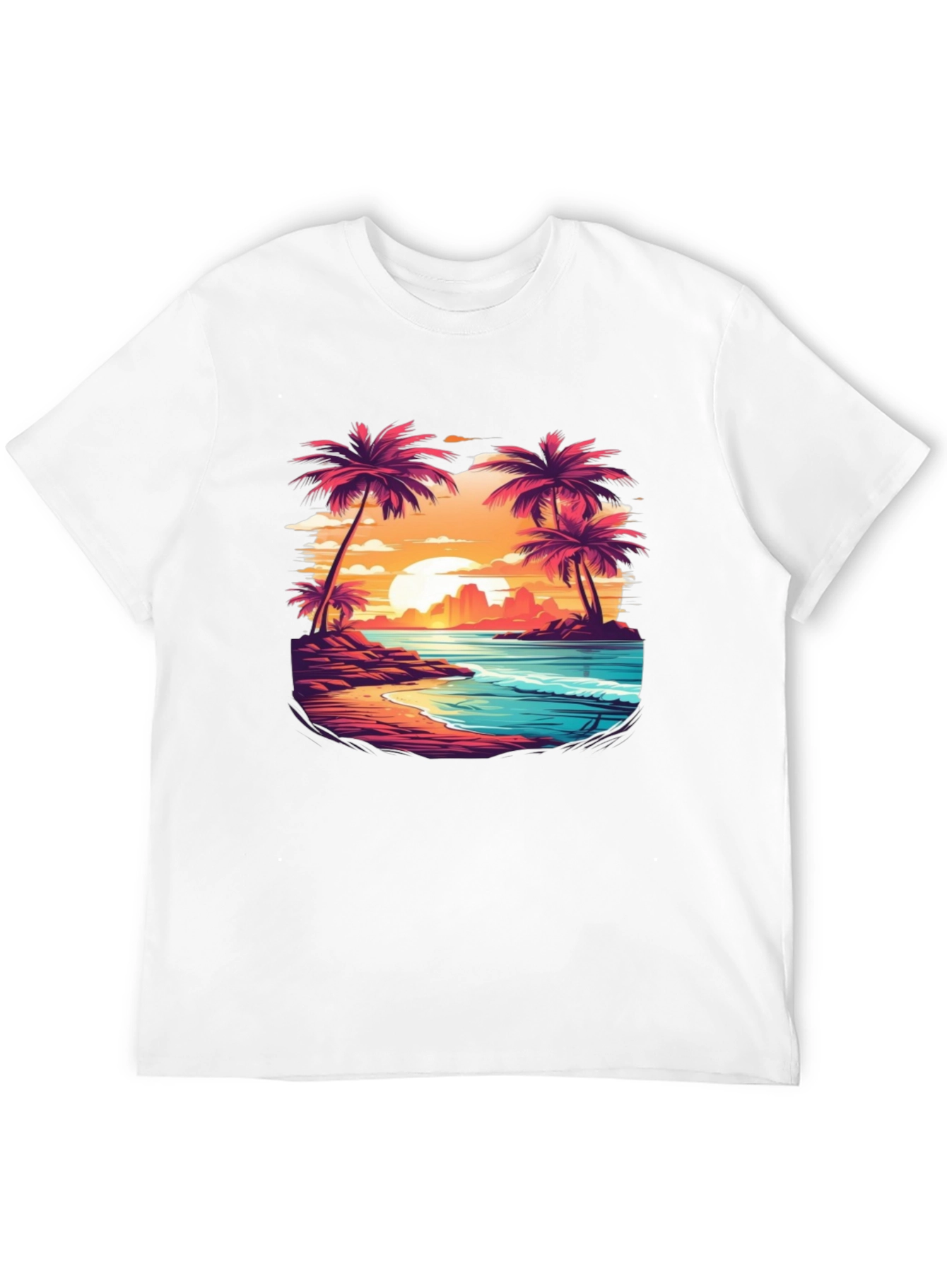 Sunset Beach Palm Tree Graphic Black T-Shirt