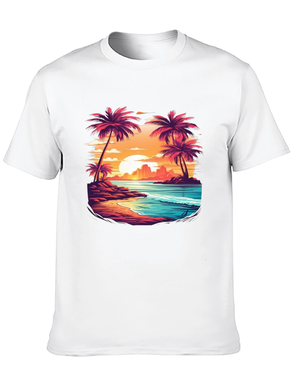 Sunset Beach Palm Tree Graphic Black T-Shirt