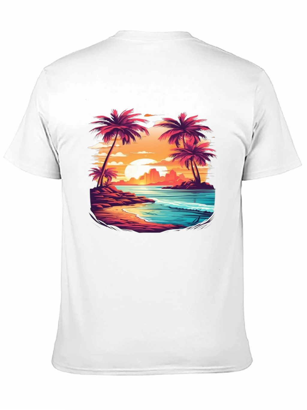 Sunset Beach Palm Tree Graphic Black T-Shirt