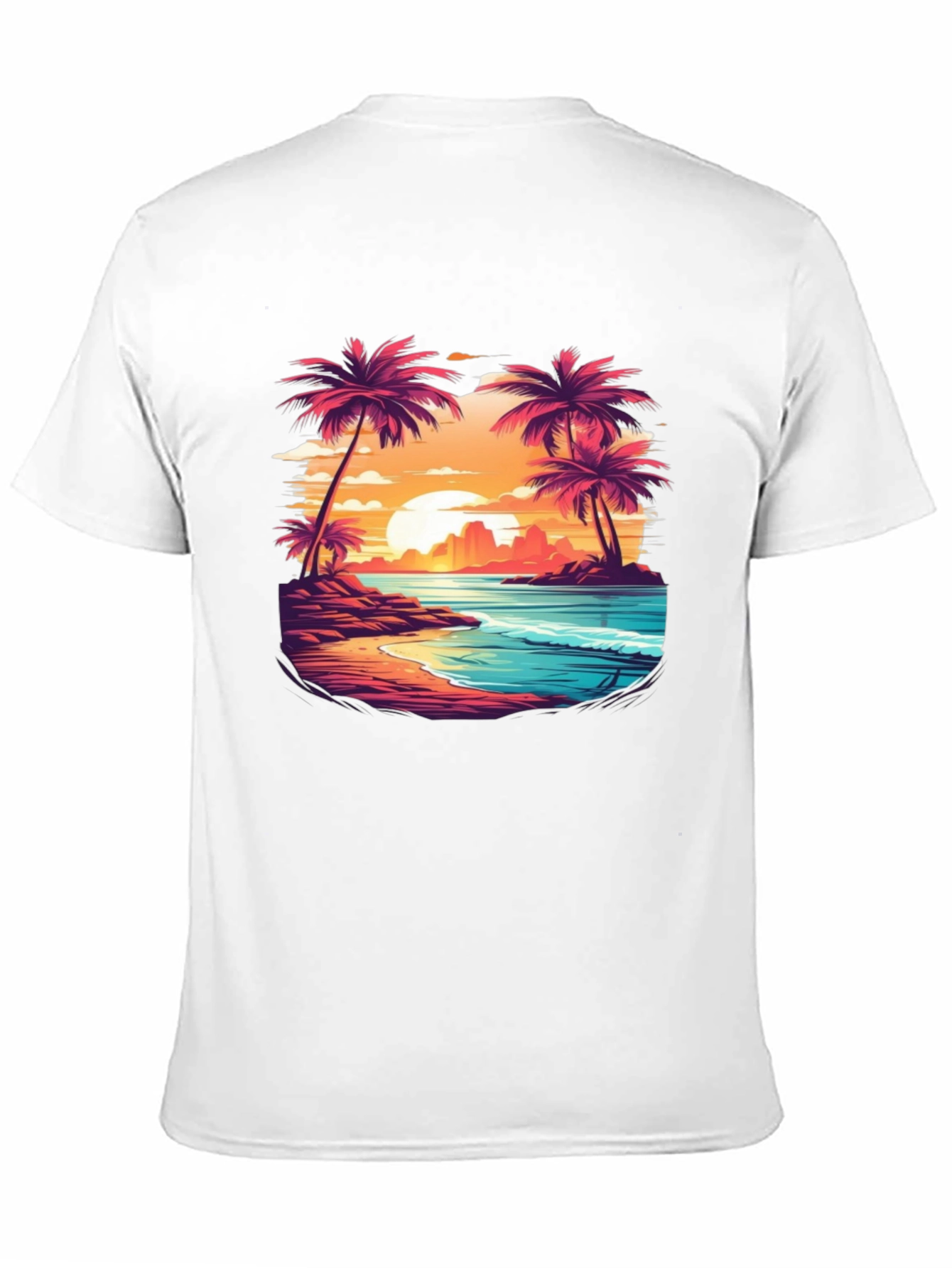 Sunset Beach Palm Tree Graphic Black T-Shirt