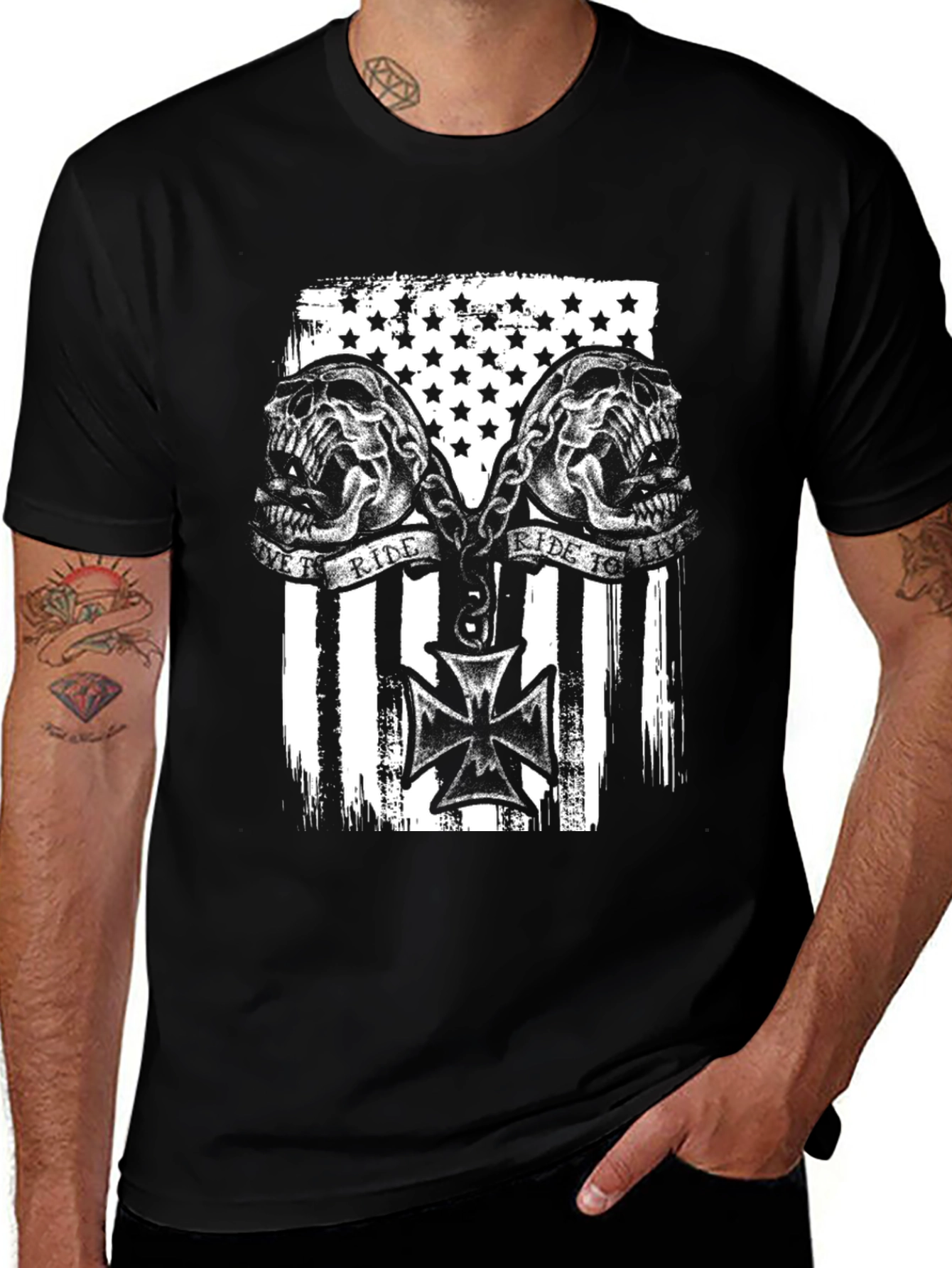 Skull Ride American Flag Graphic Tee