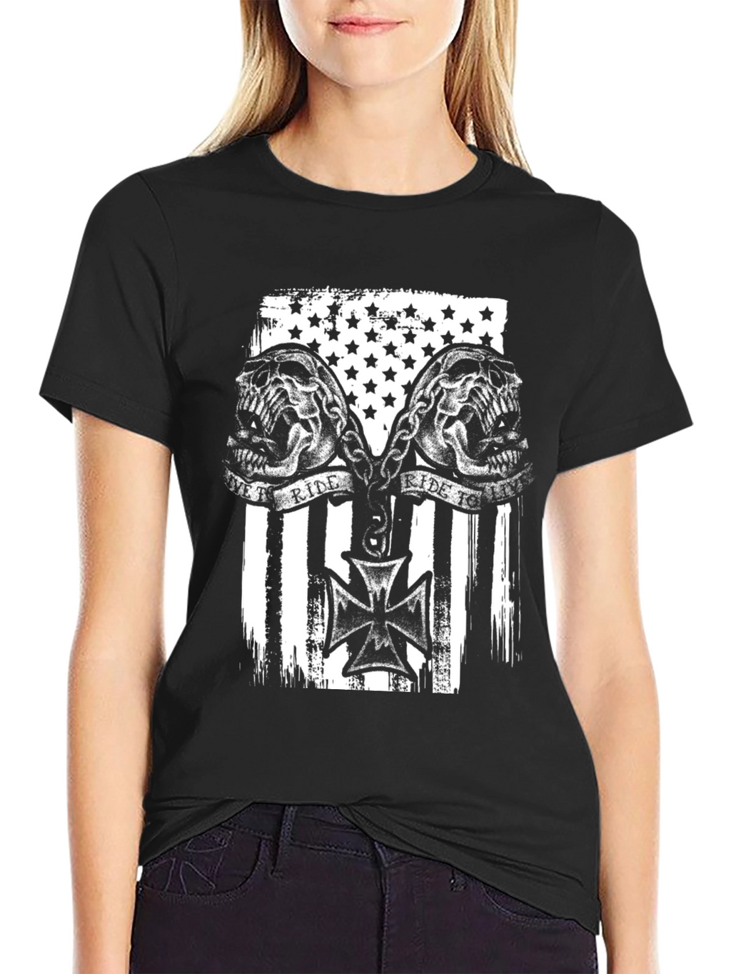 Skull Ride American Flag Graphic Tee