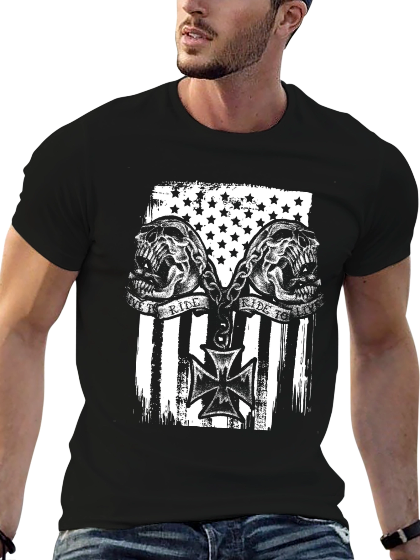 Skull Ride American Flag Graphic Tee