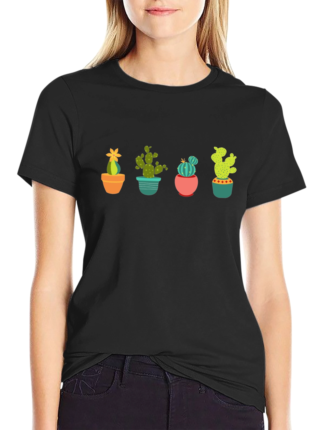 Cactus Pot Plant Graphic Print T-Shirt