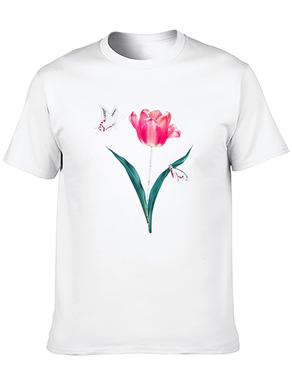 Floral Tulip Butterfly Graphic T-Shirt