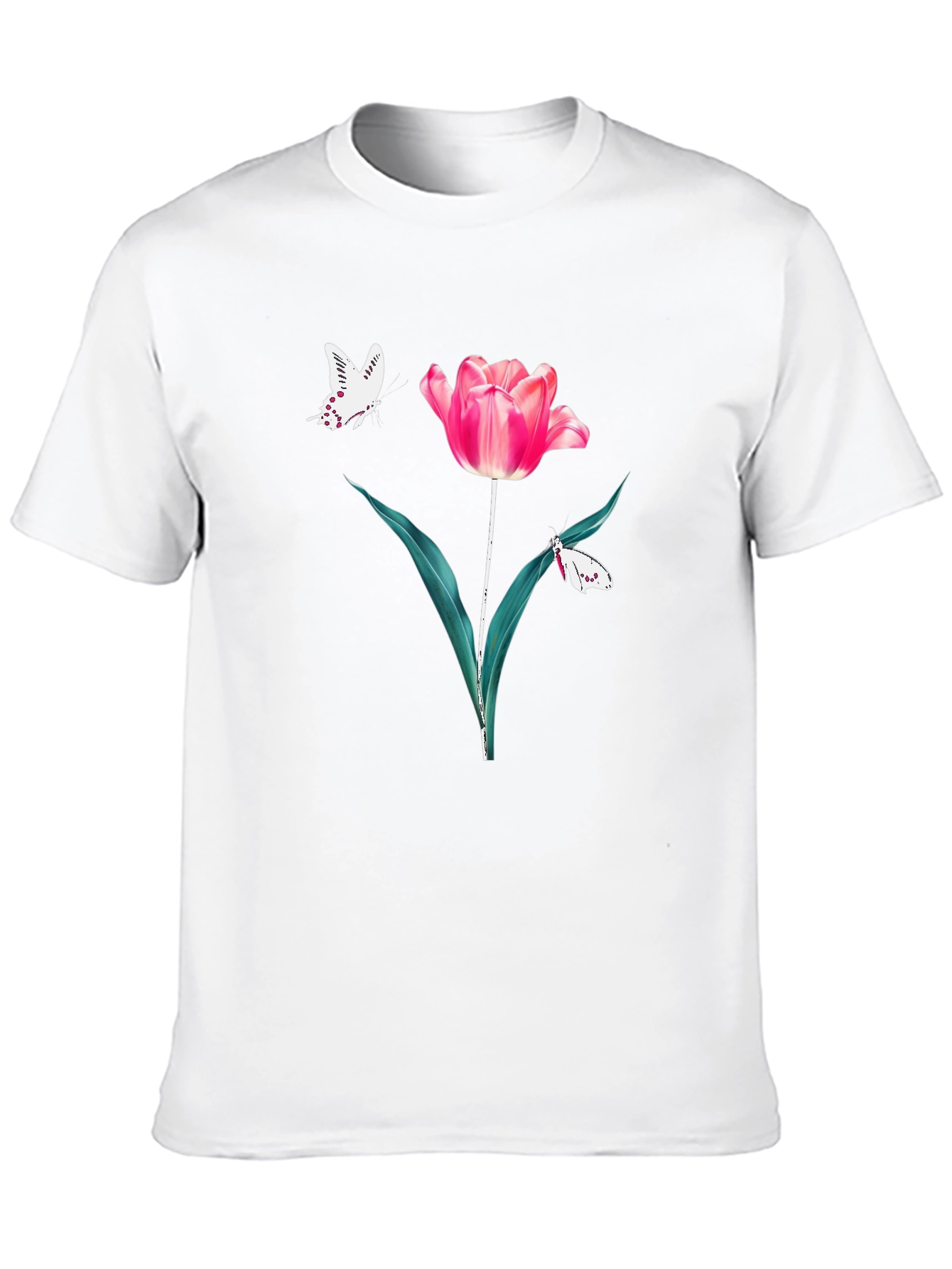 Floral Tulip Butterfly Graphic T-Shirt