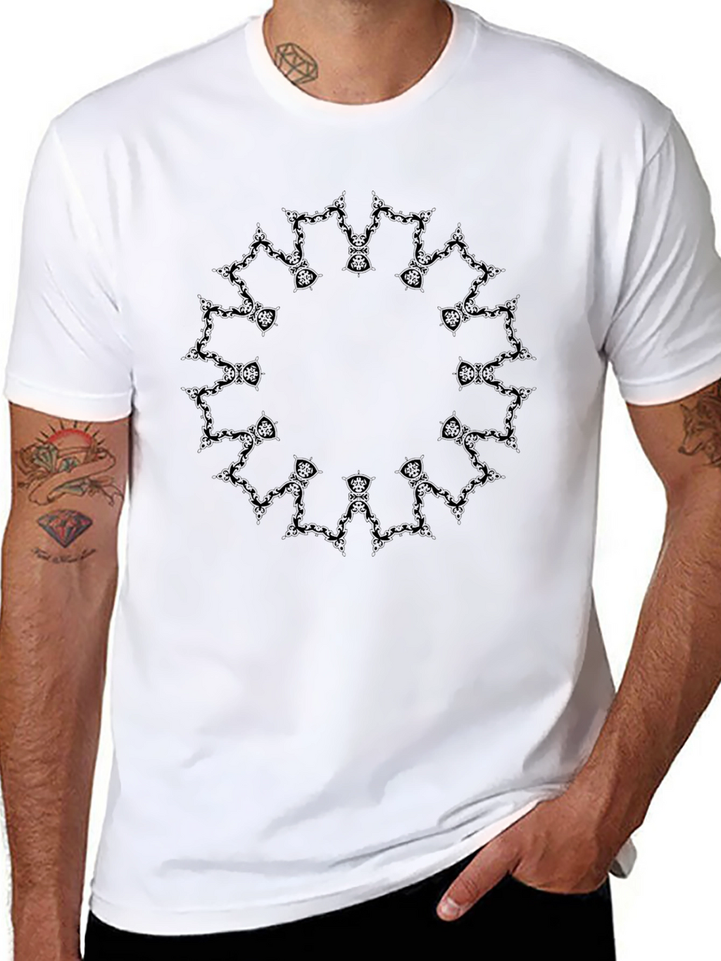 Mens Black Tee with Circular Abstract Design