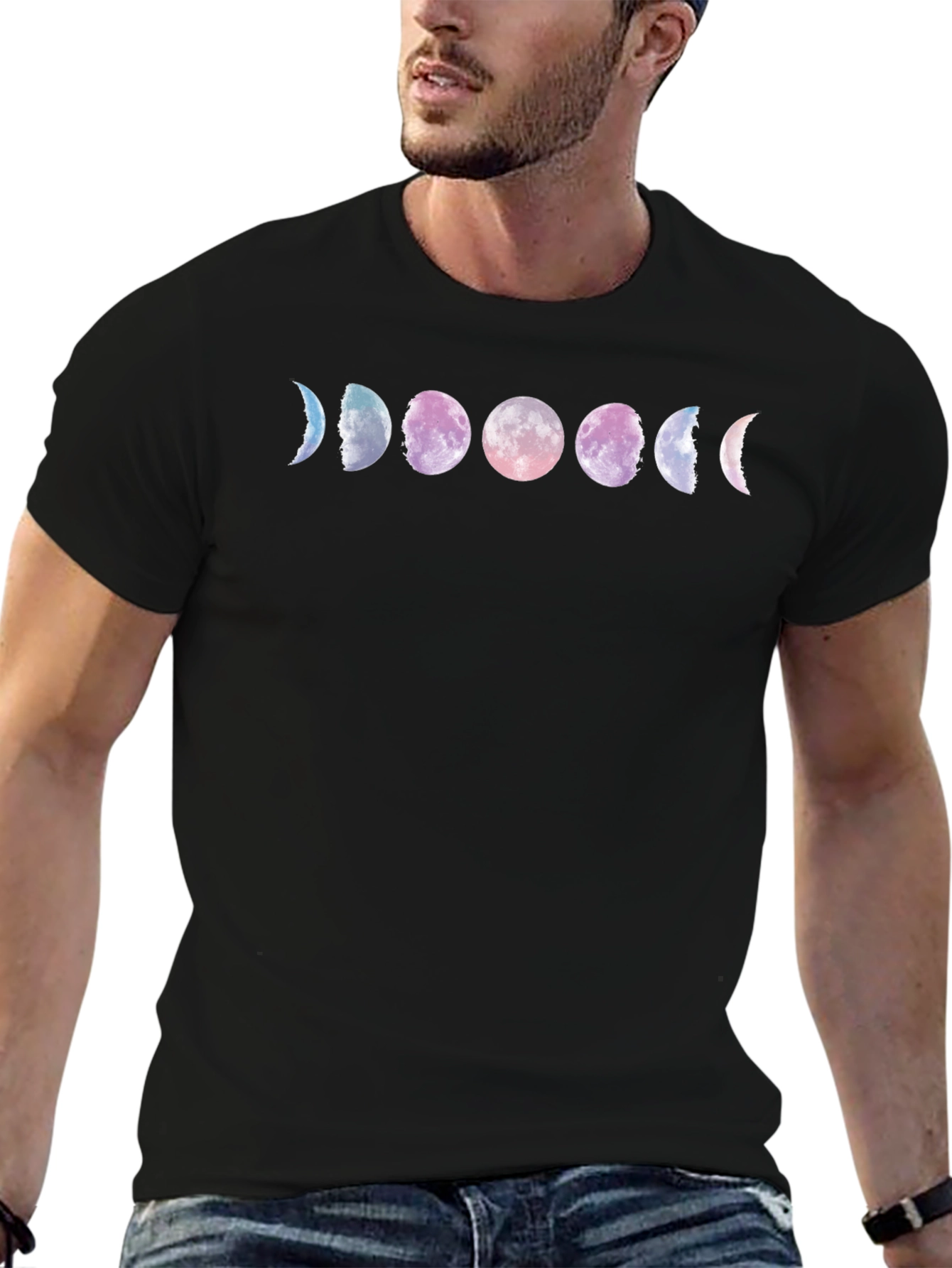 Moon Phase Graphic Tee - Black Cotton Comfort