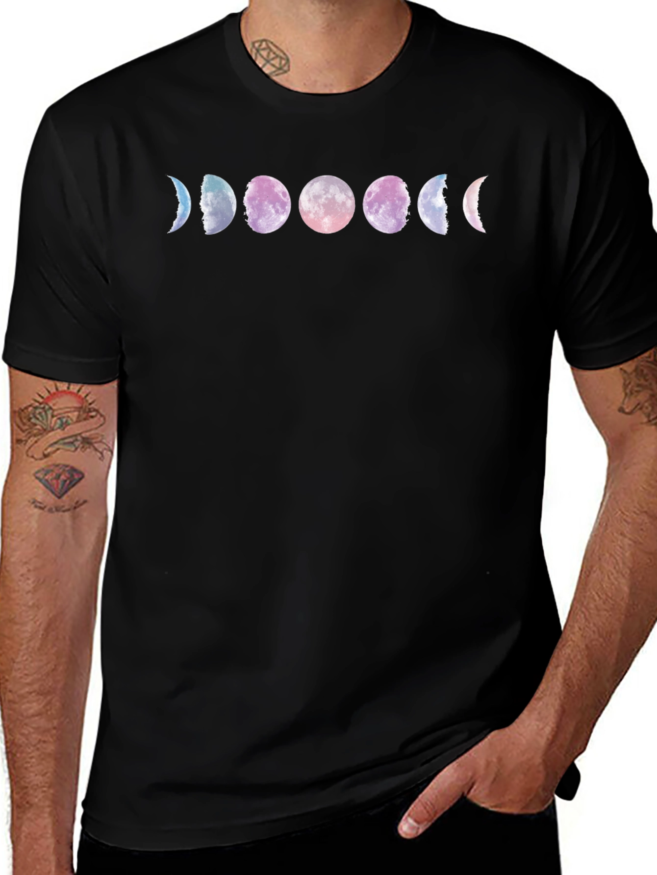 Moon Phase Graphic Tee - Black Cotton Comfort