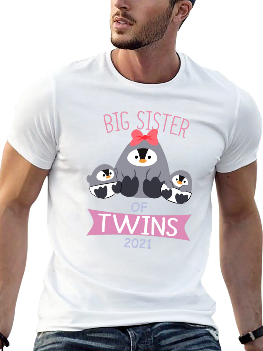 Big Sister of Twins Penguin T-Shirt