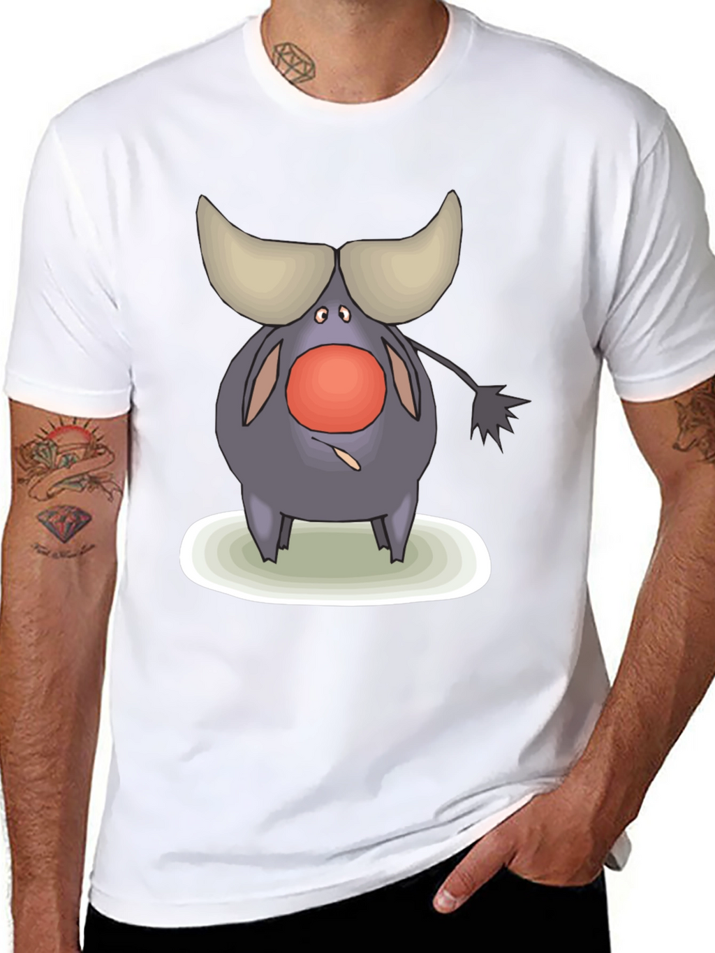 Cartoon Buffalo Graphic Tee - Black Cotton Comfort