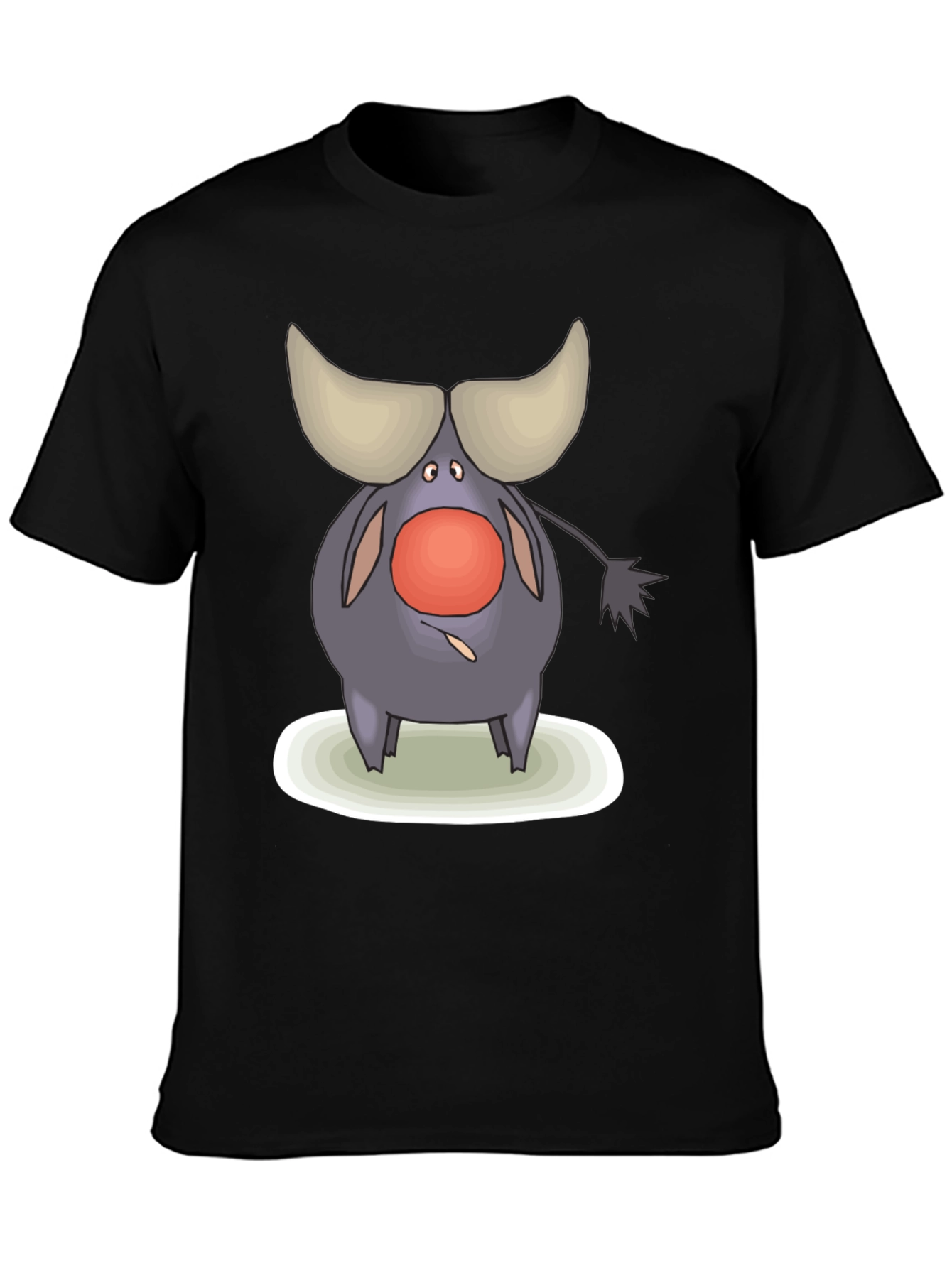 Cartoon Buffalo Graphic Tee - Black Cotton Comfort