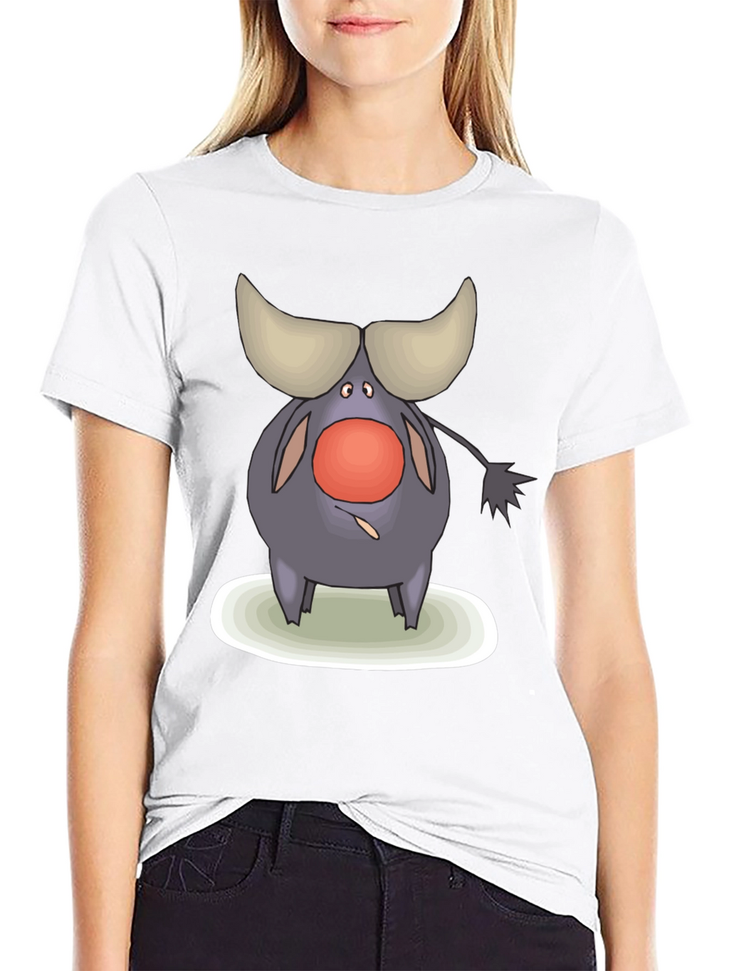 Cartoon Buffalo Graphic Tee - Black Cotton Comfort