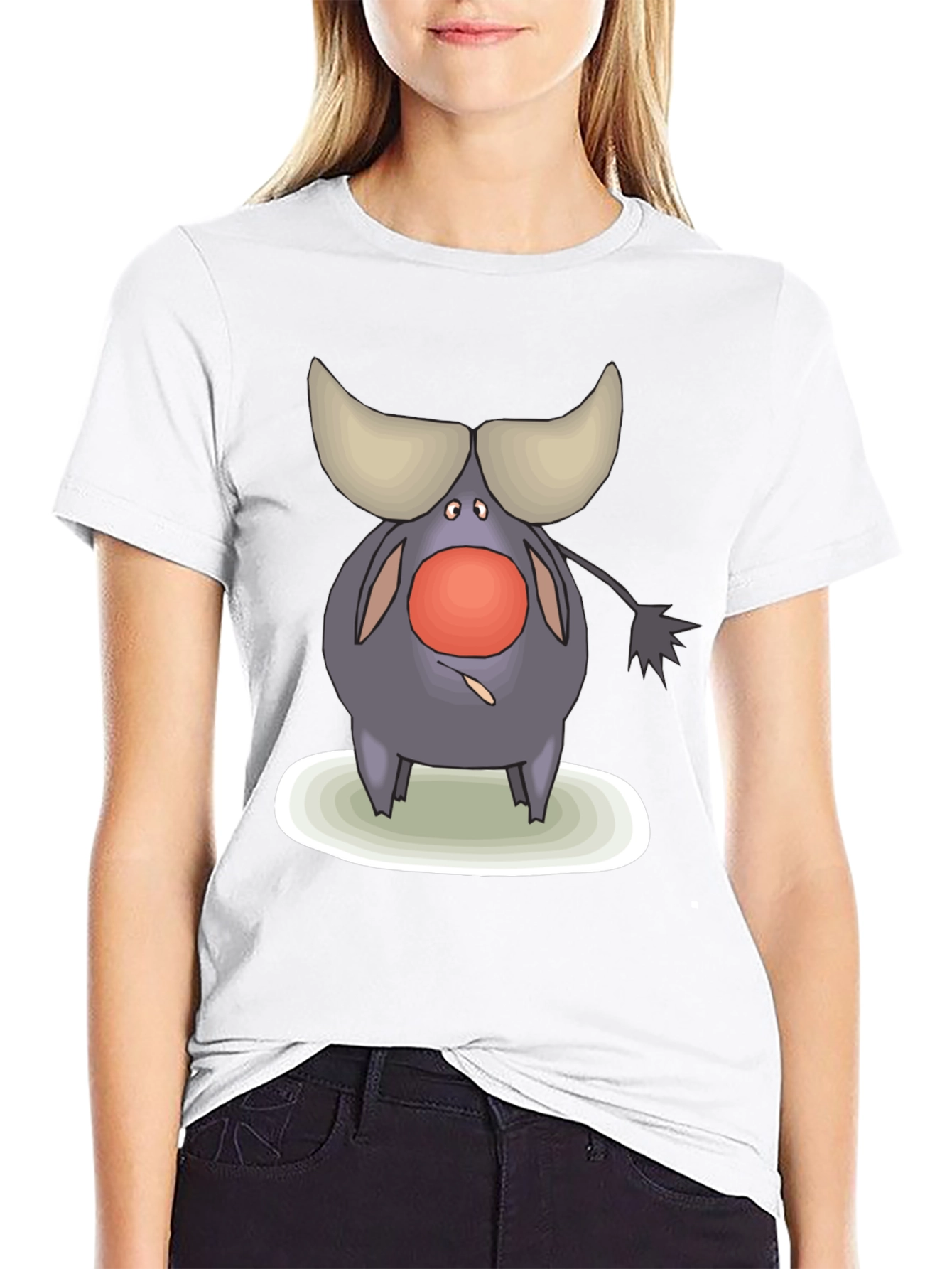Cartoon Buffalo Graphic Tee - Black Cotton Comfort